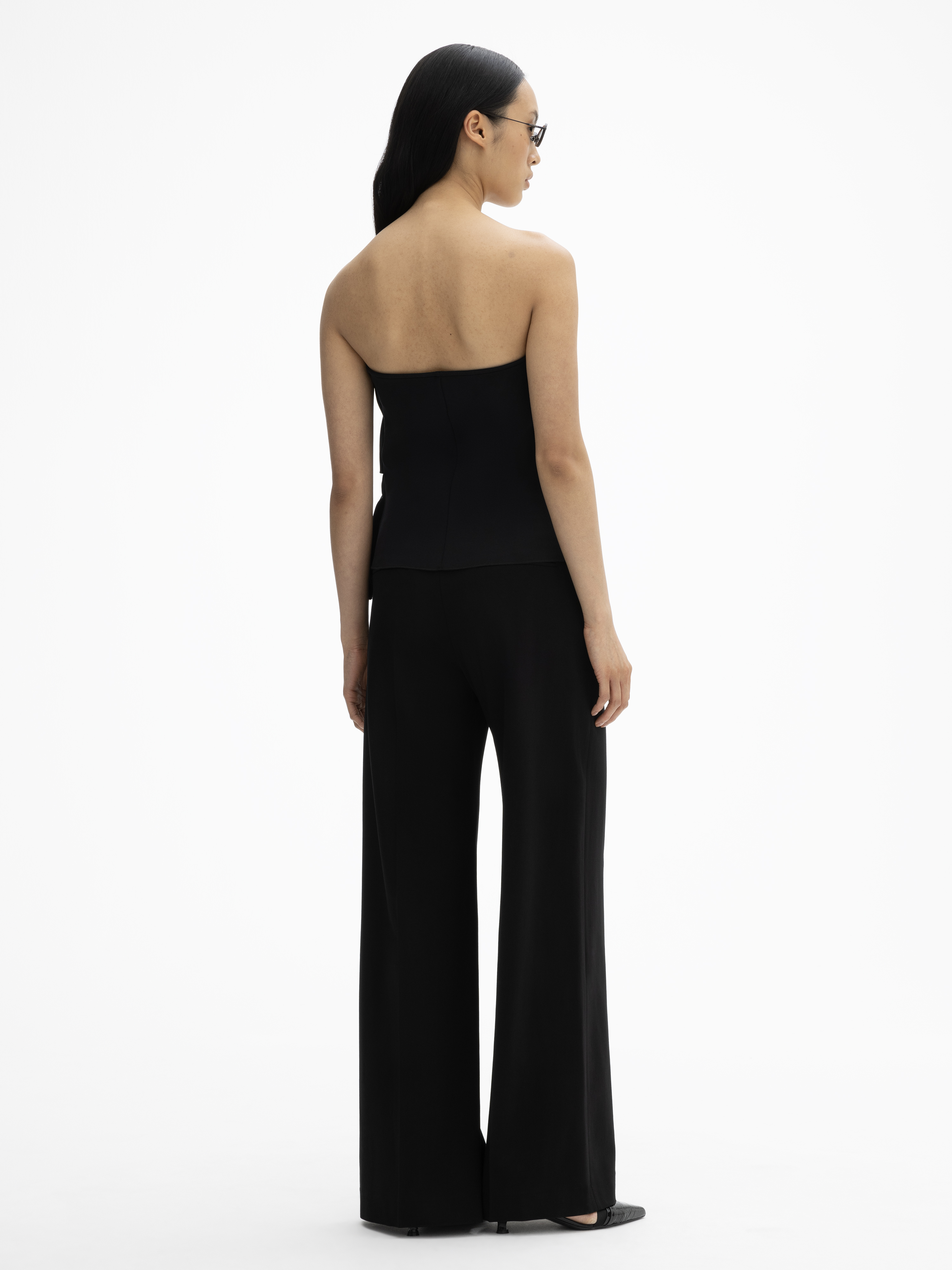 House Of Dagmar Ruffled Stretch-crepe Strapless Top In Black