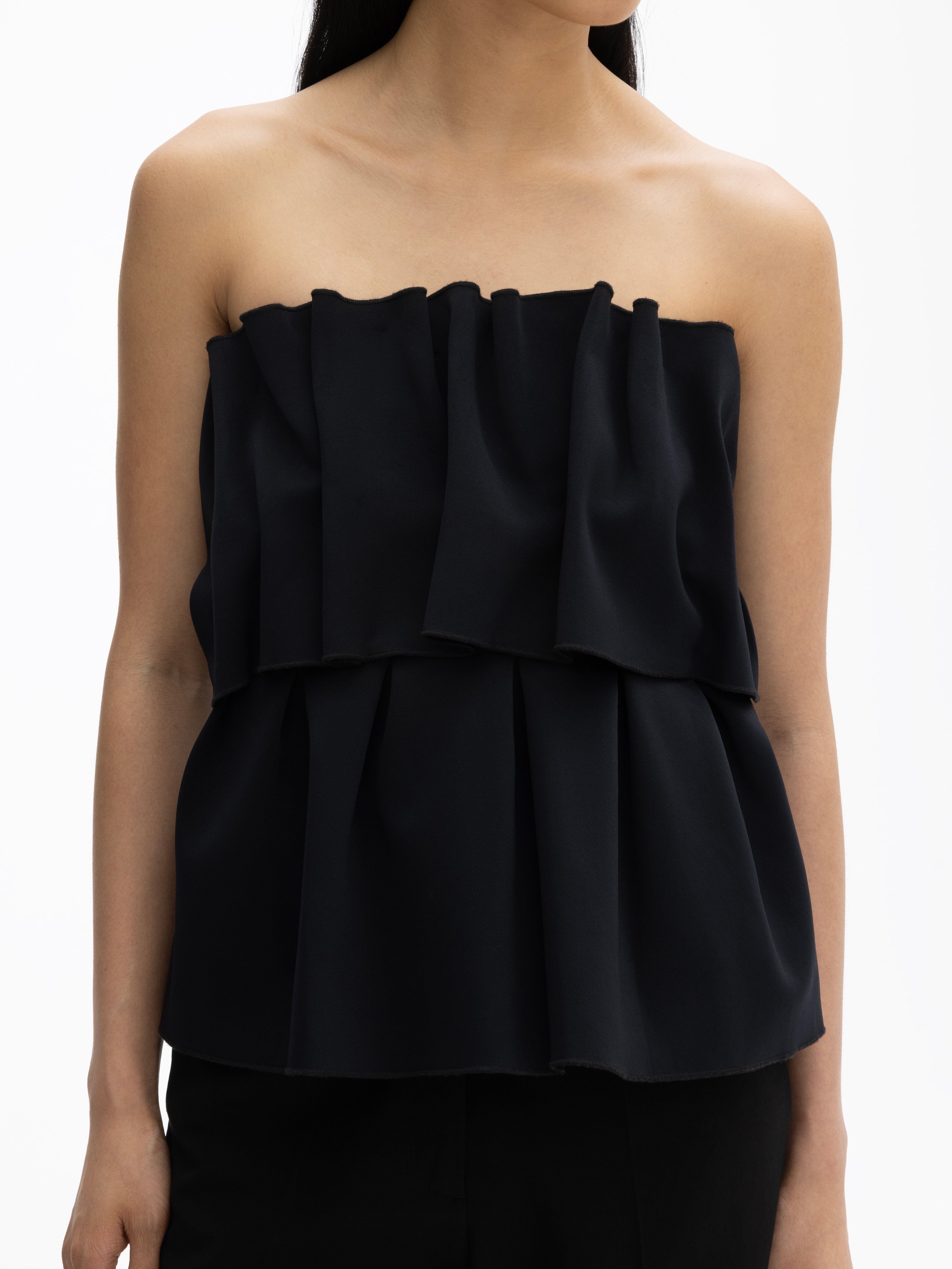 House Of Dagmar Ruffled Stretch-crepe Strapless Top In Black