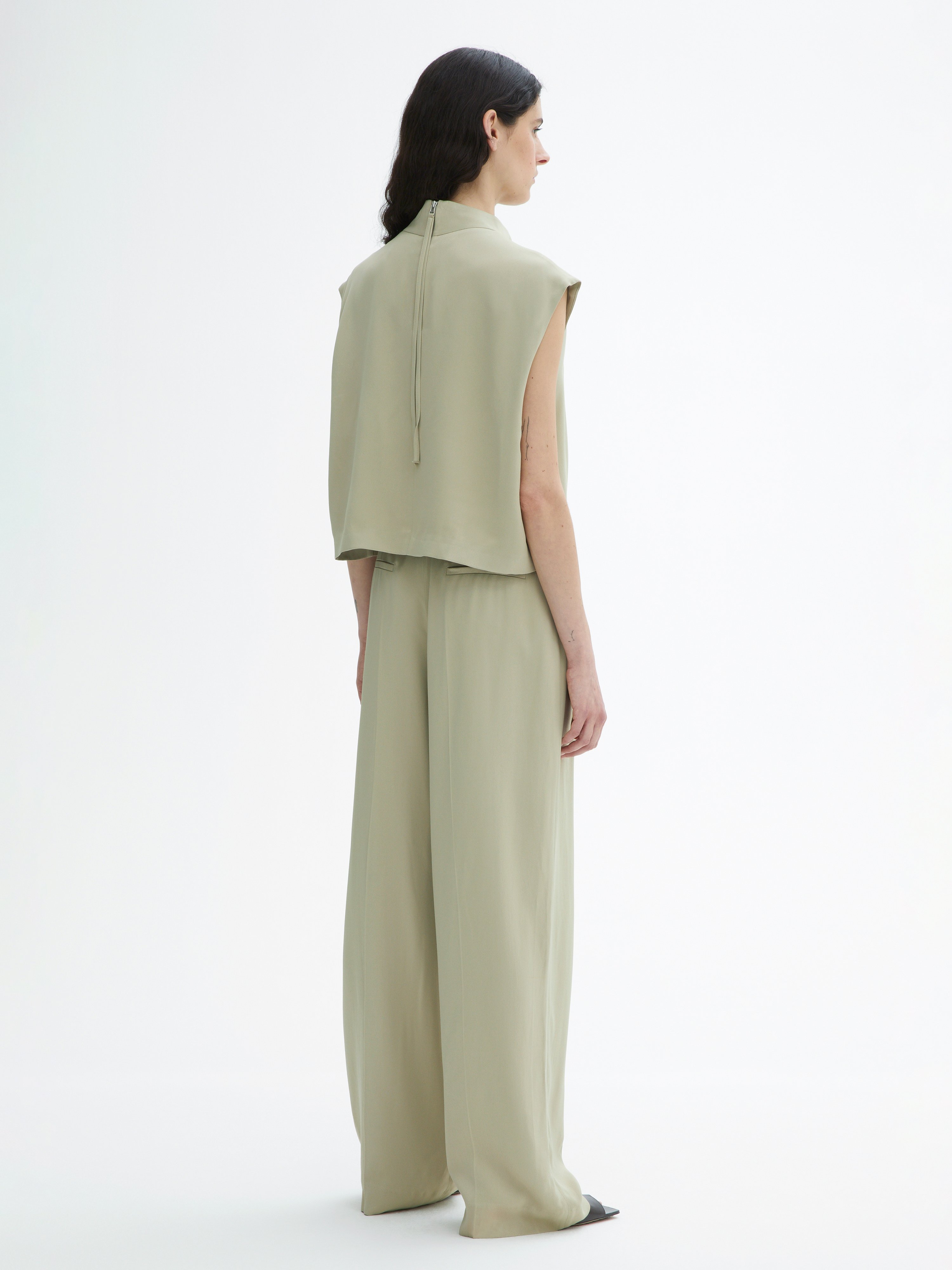 House Of Dagmar Shiny Sleeveless Top In Slate Green