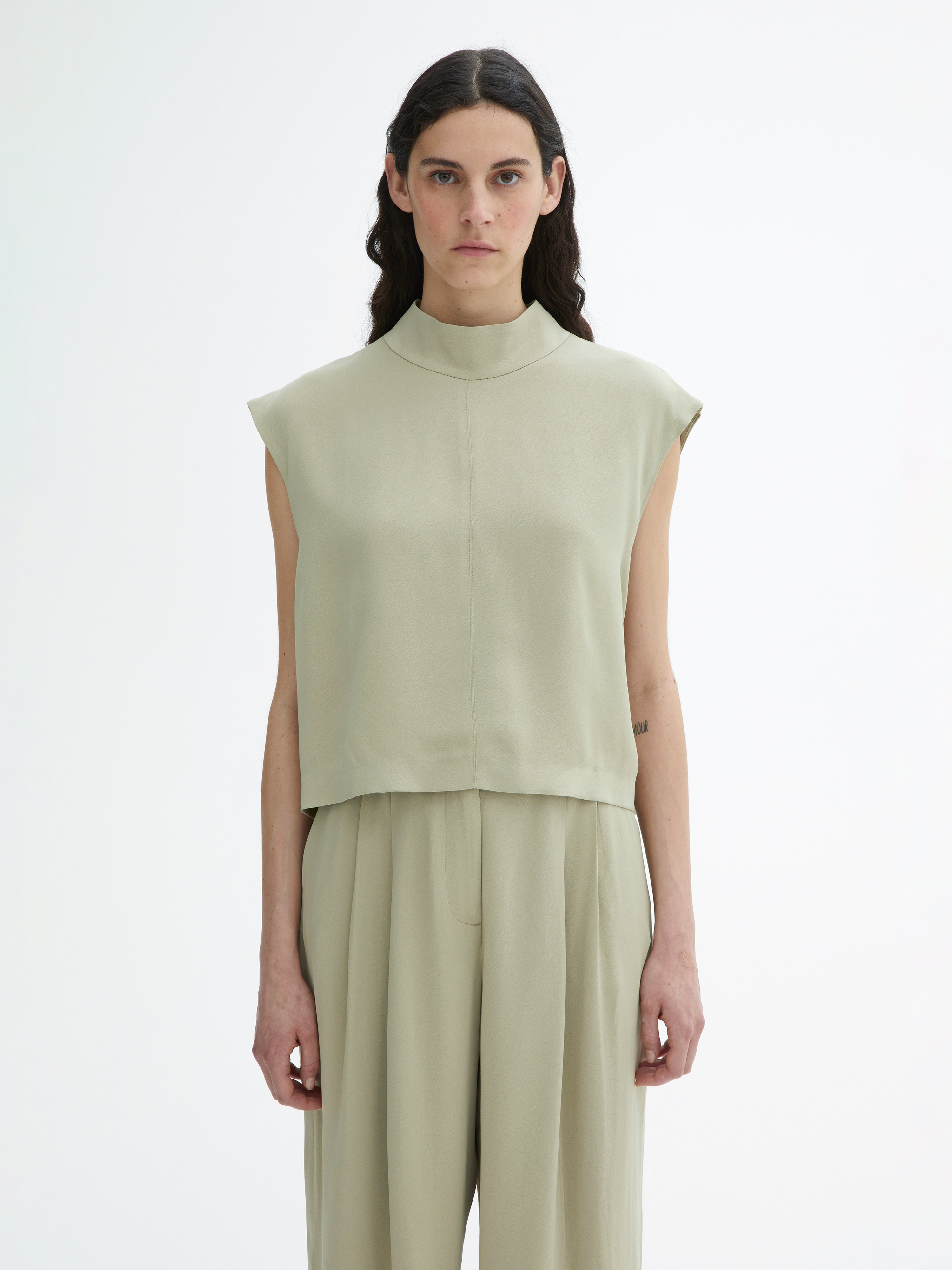 House Of Dagmar Shiny Sleeveless Top In Slate Green