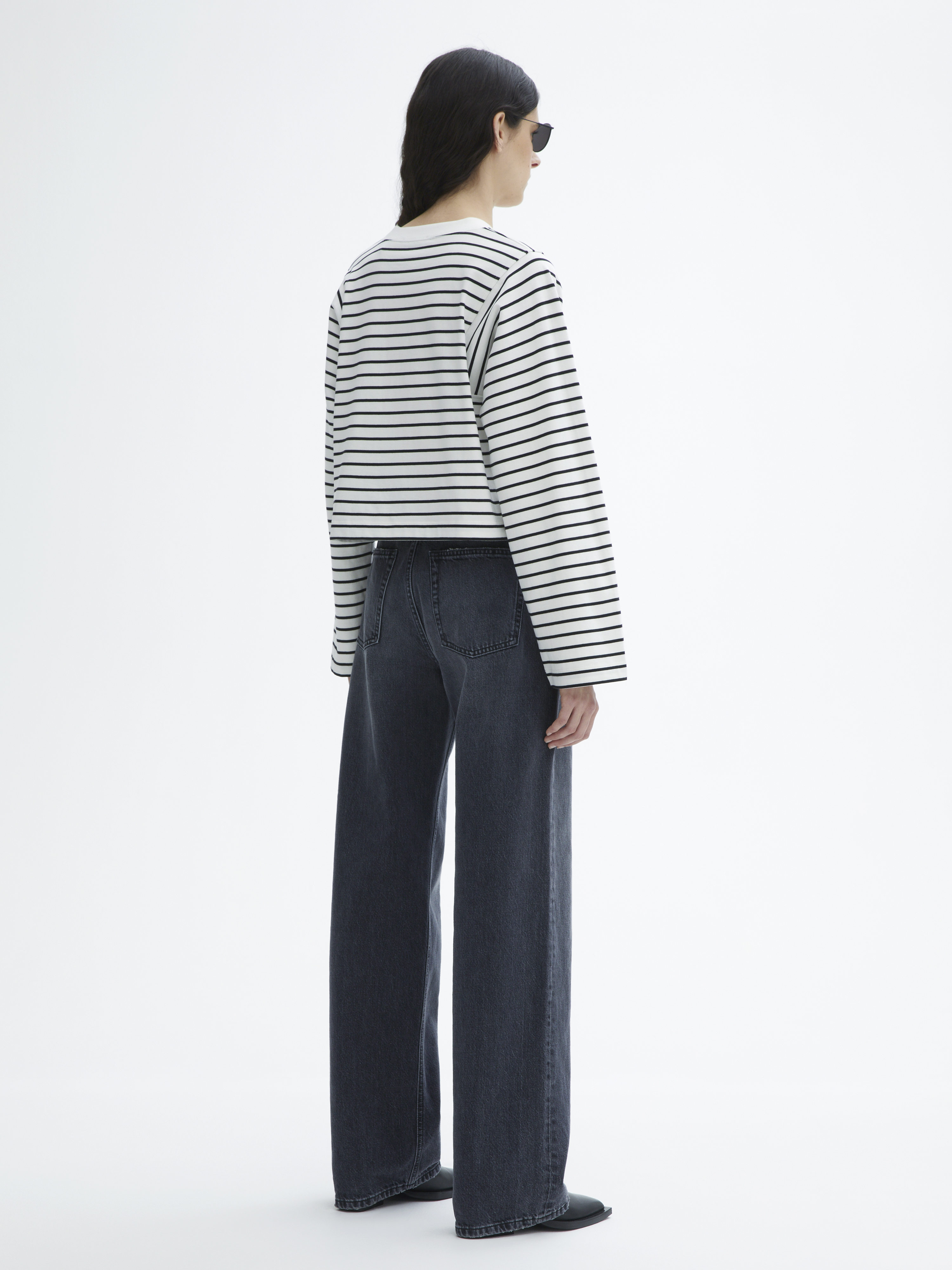 House Of Dagmar Cropped Long Sleeve In Black Stripe