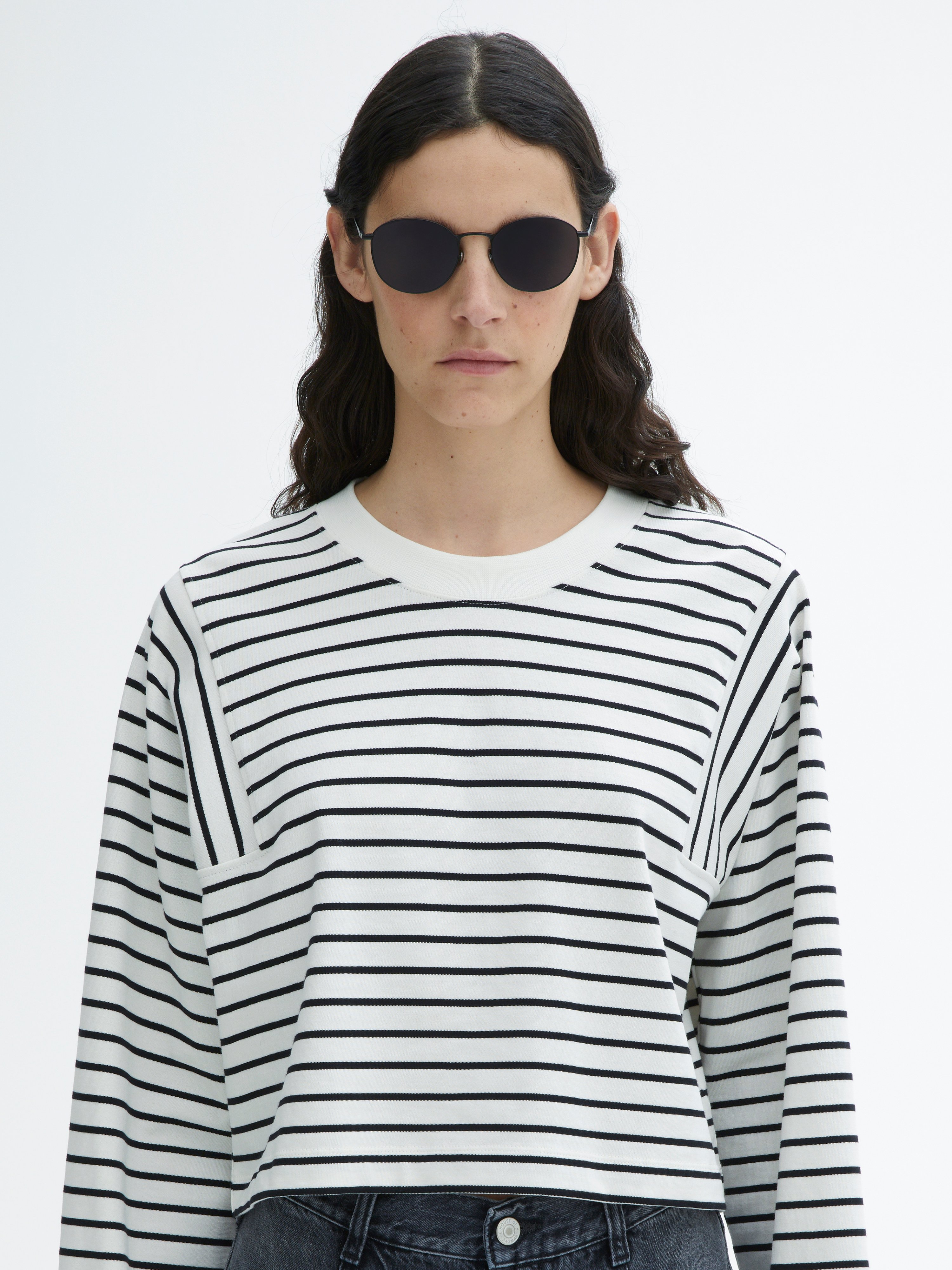 House Of Dagmar Cropped Long Sleeve In Black Stripe