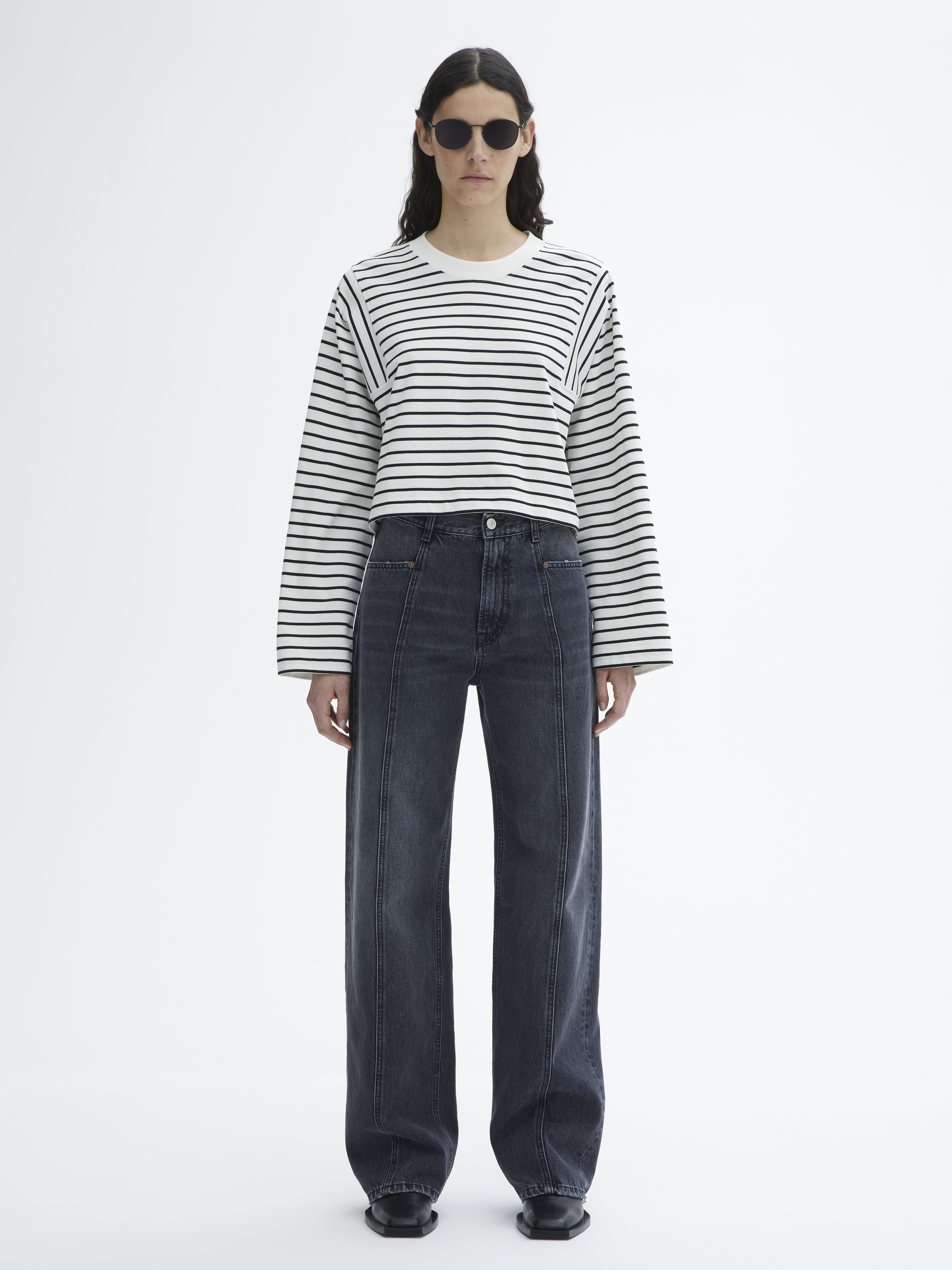 House Of Dagmar Cropped Long Sleeve In Black Stripe