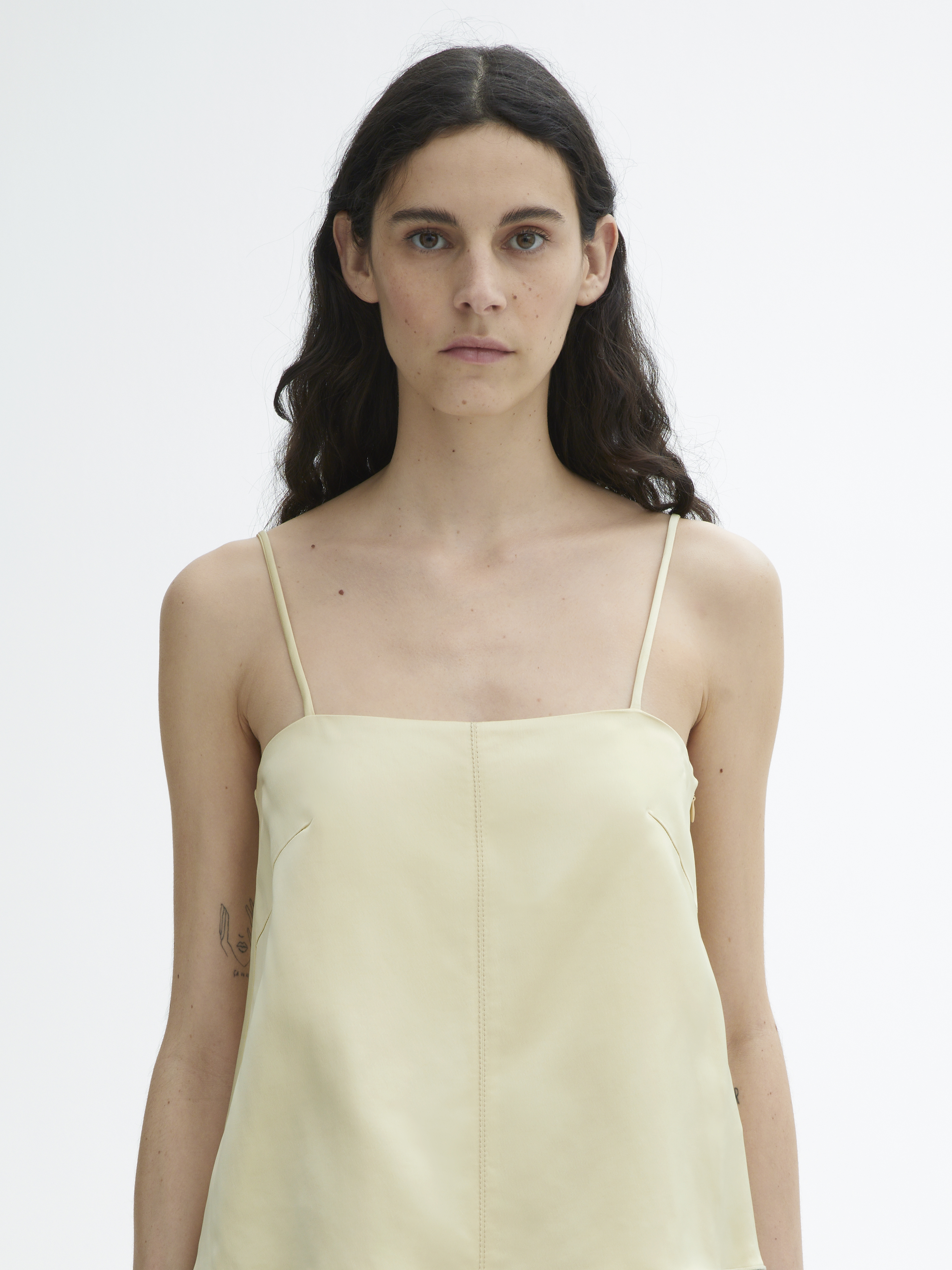 House Of Dagmar Shiny Strap Top In Buttercream Yellow