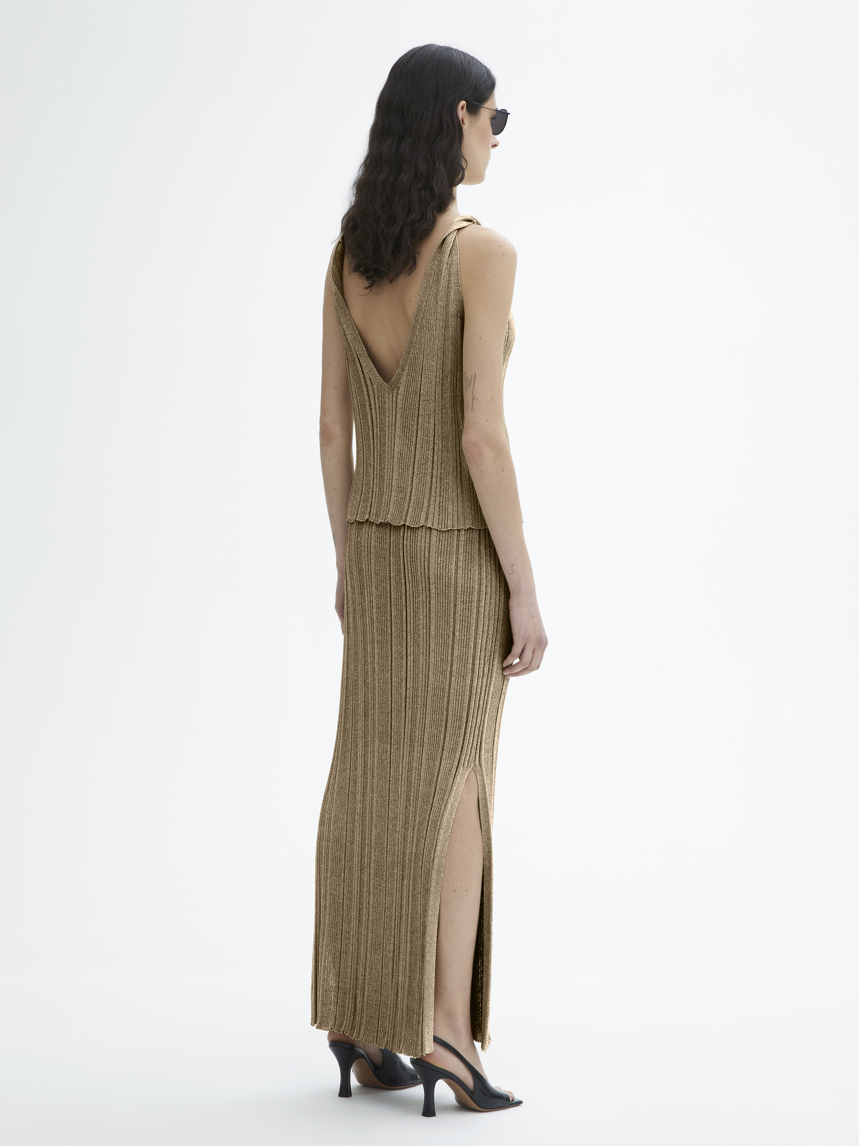 House Of Dagmar Metallic Knit Top In Metallic Gold