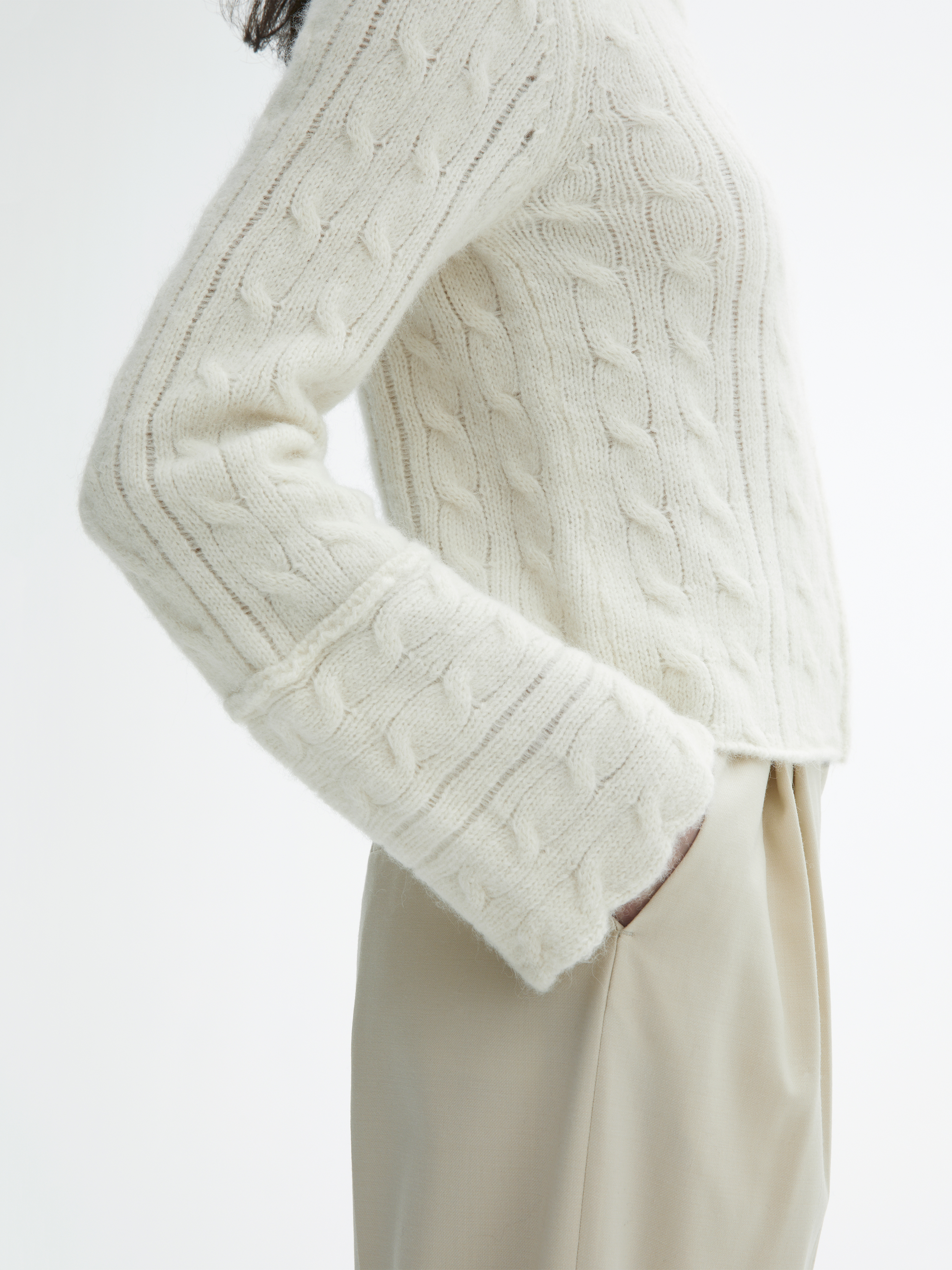 House Of Dagmar Cable Knit Crewneck In White