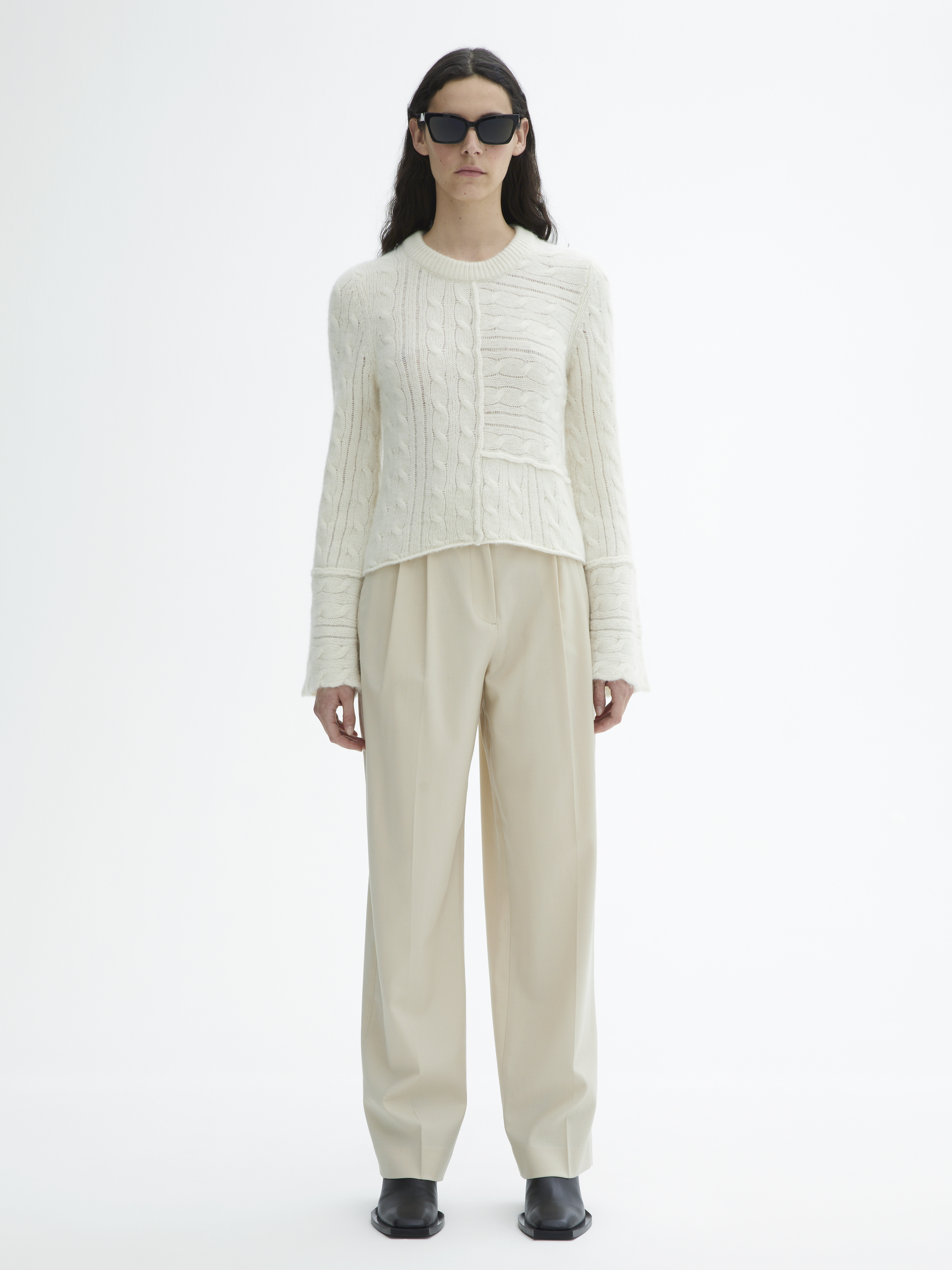 House Of Dagmar Cable Knit Crewneck In White