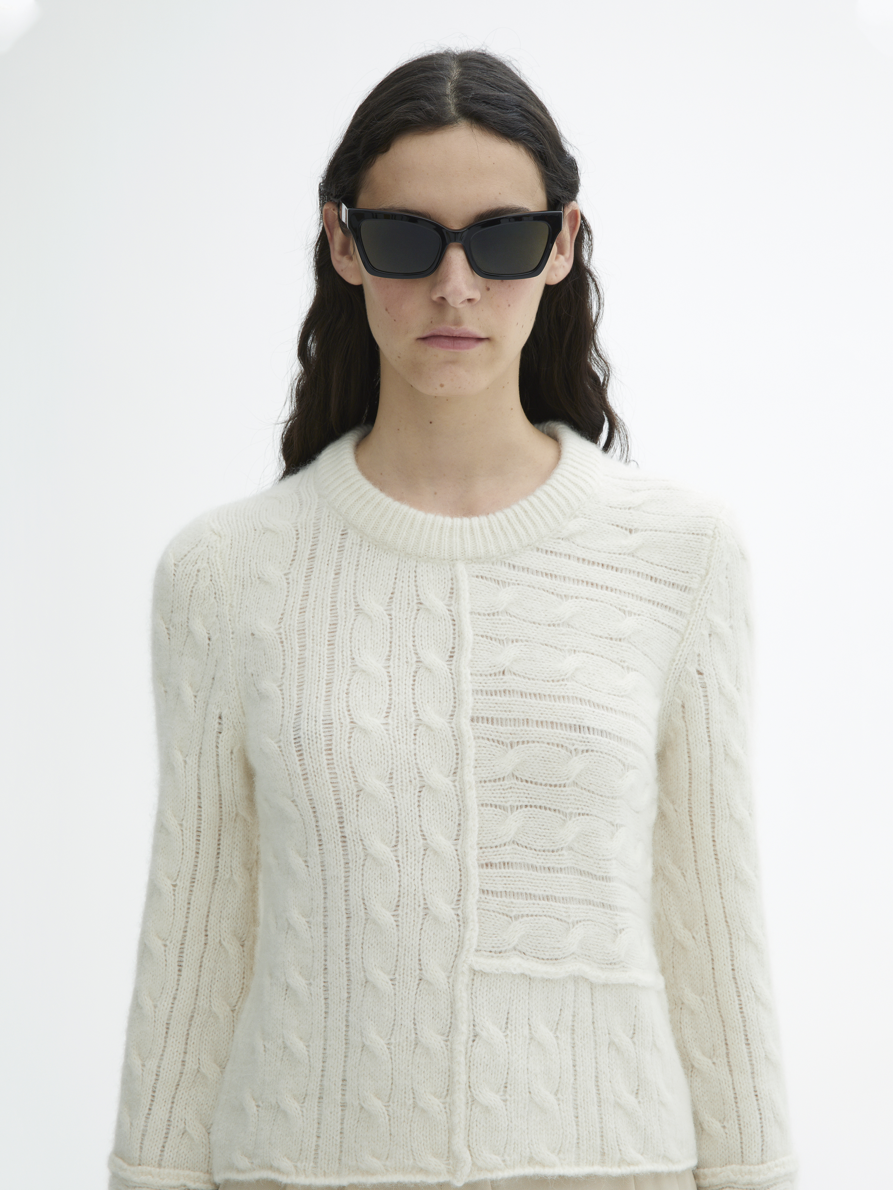 House Of Dagmar Cable Knit Crewneck In White