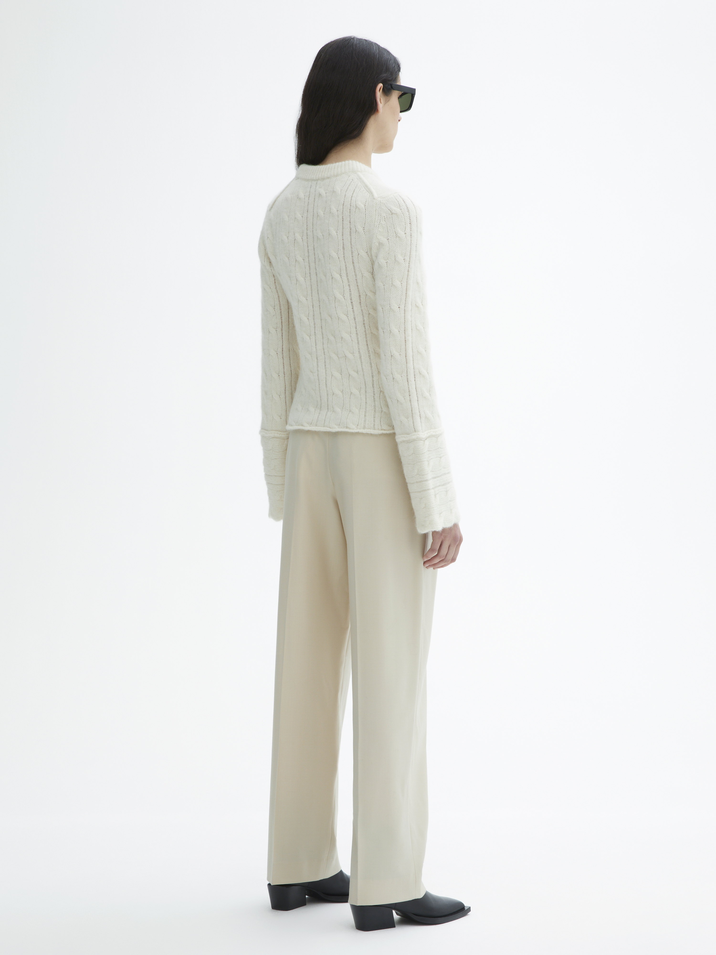 House Of Dagmar Cable Knit Crewneck In White