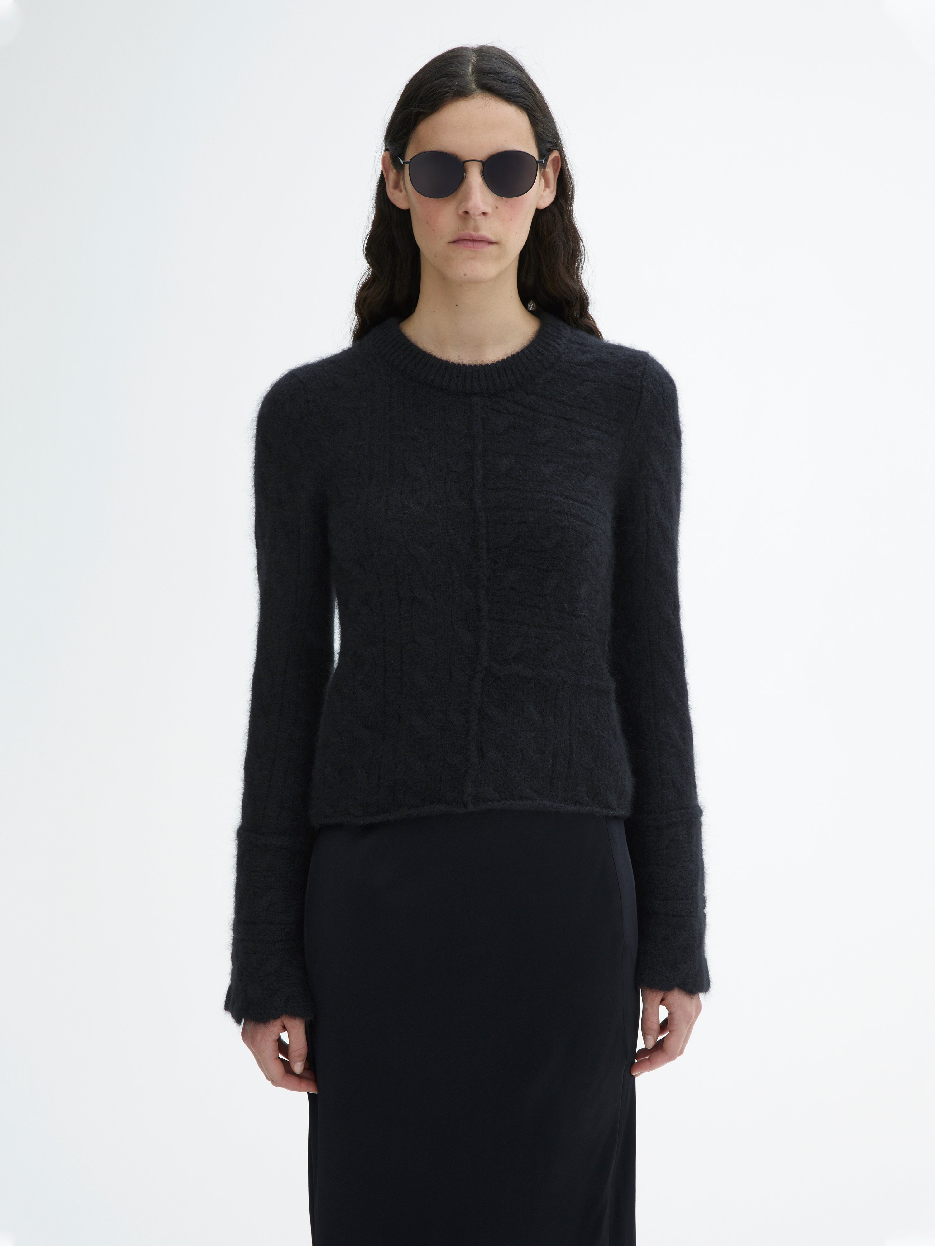 House Of Dagmar Cable Knit Crewneck In Black
