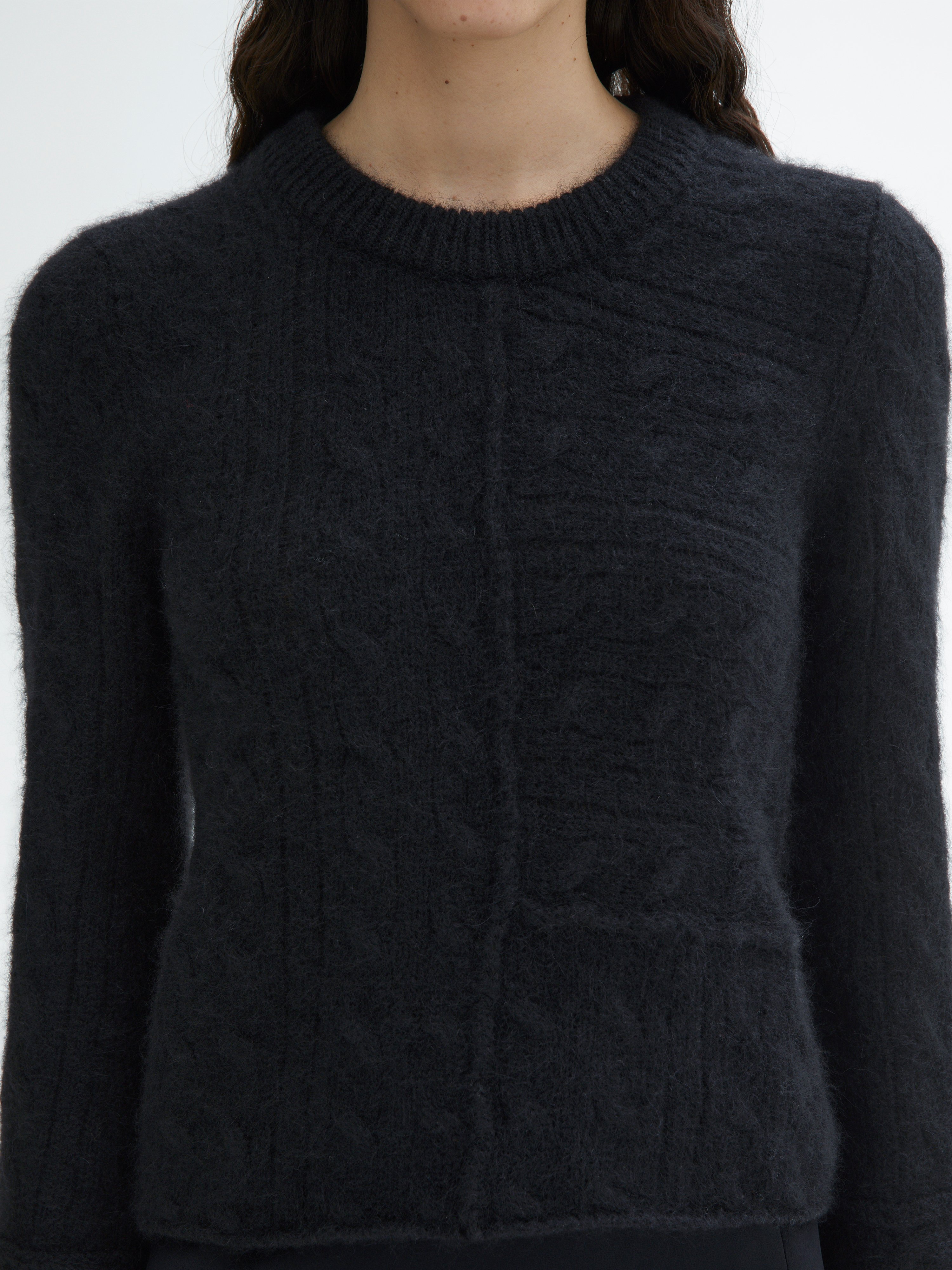 House Of Dagmar Cable Knit Crewneck In Black