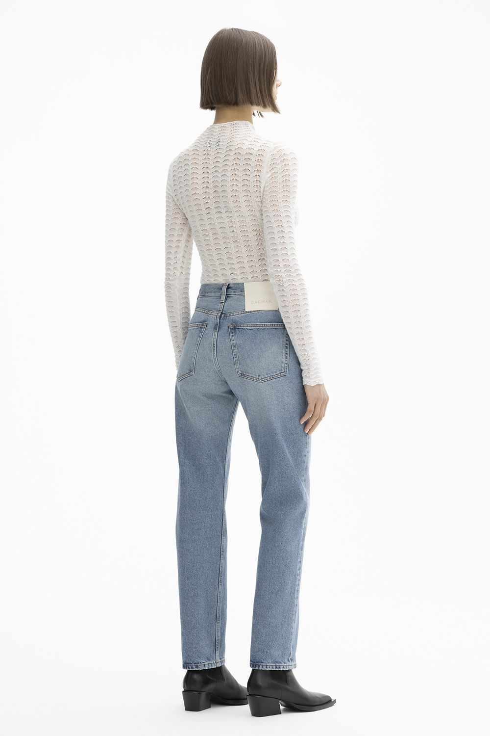 Shop House Of Dagmar Straight Leg Denim In Light Blue