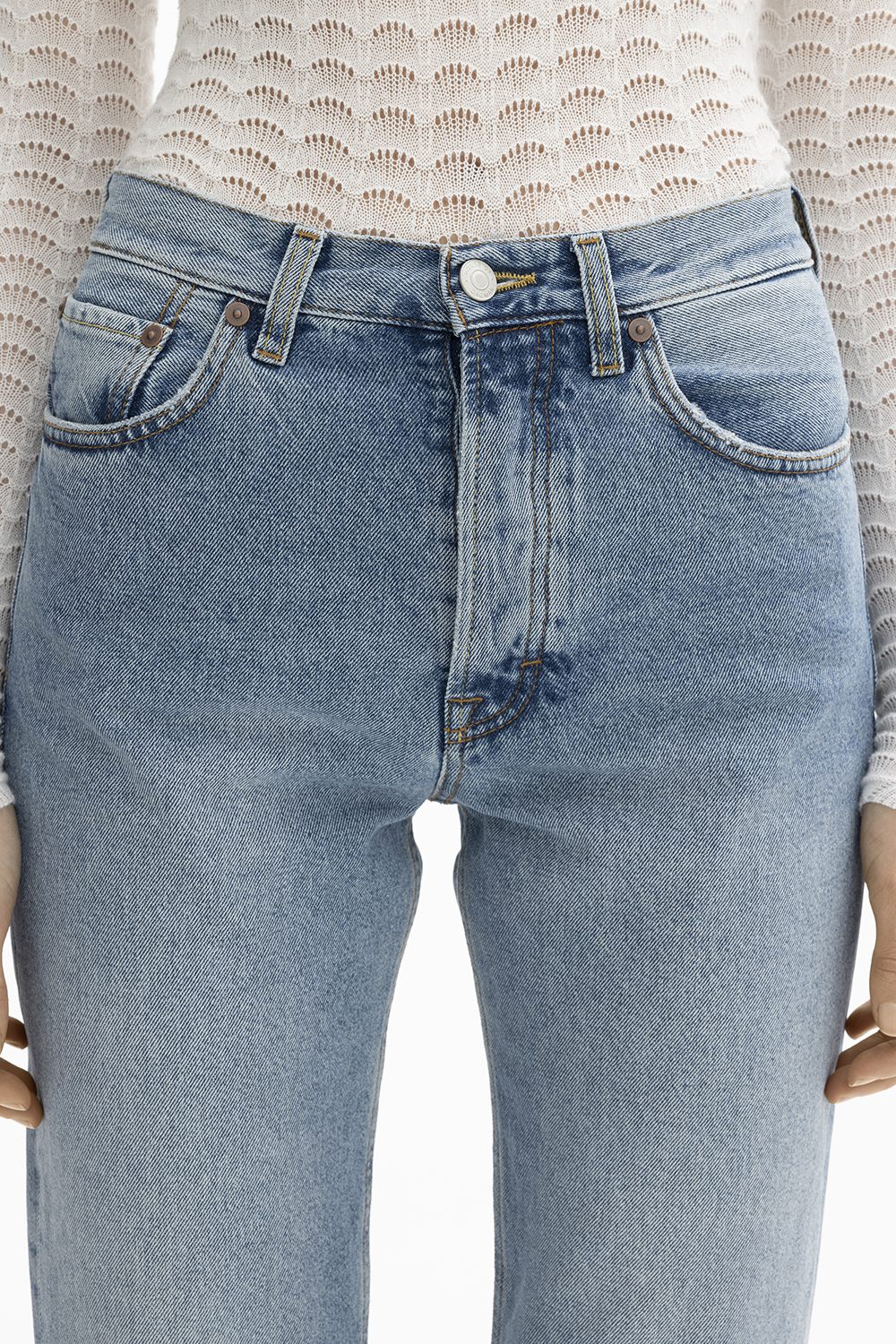 Shop House Of Dagmar Straight Leg Denim In Light Blue