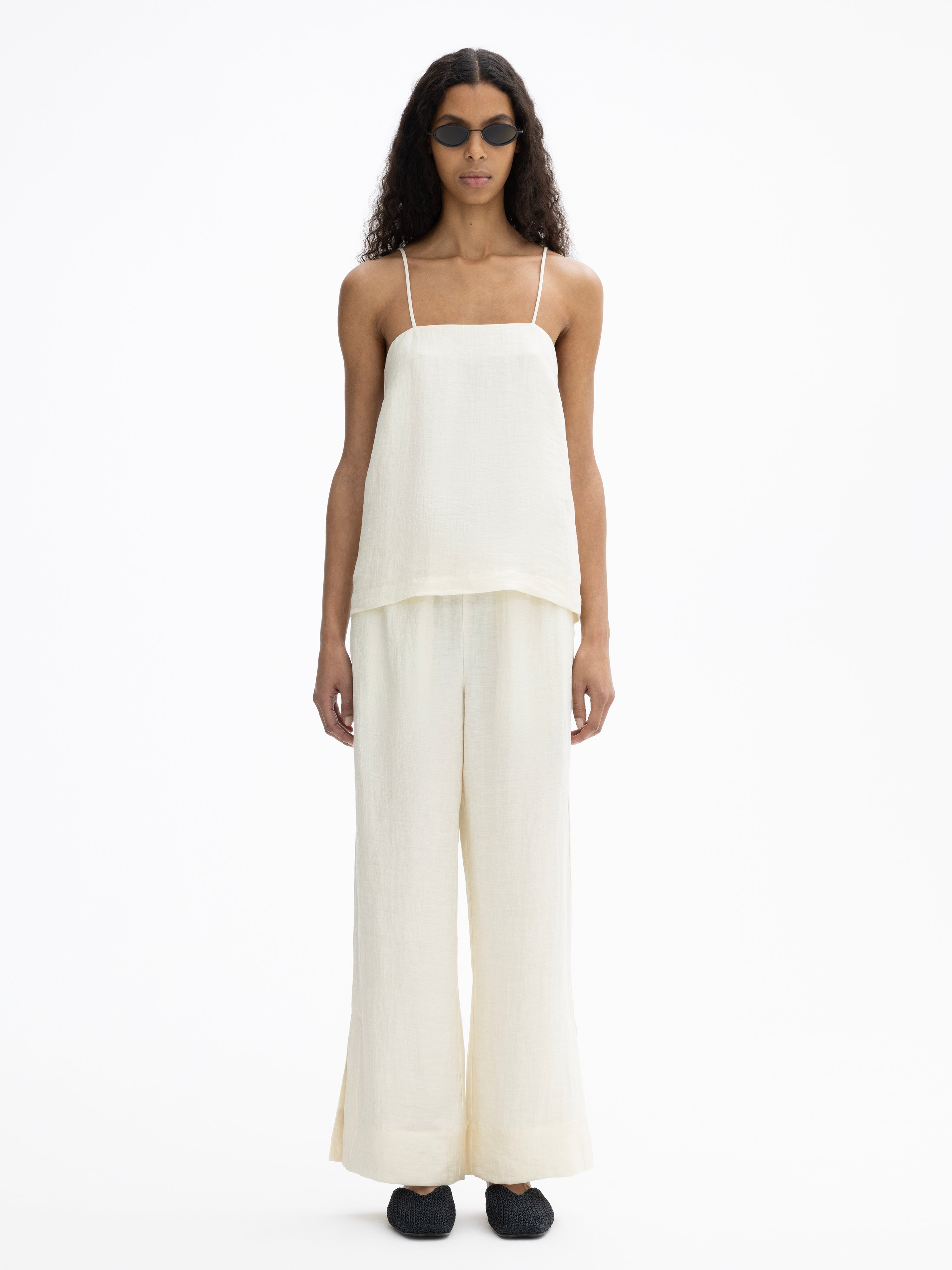 House Of Dagmar Linen Strap Top In Vanilla White