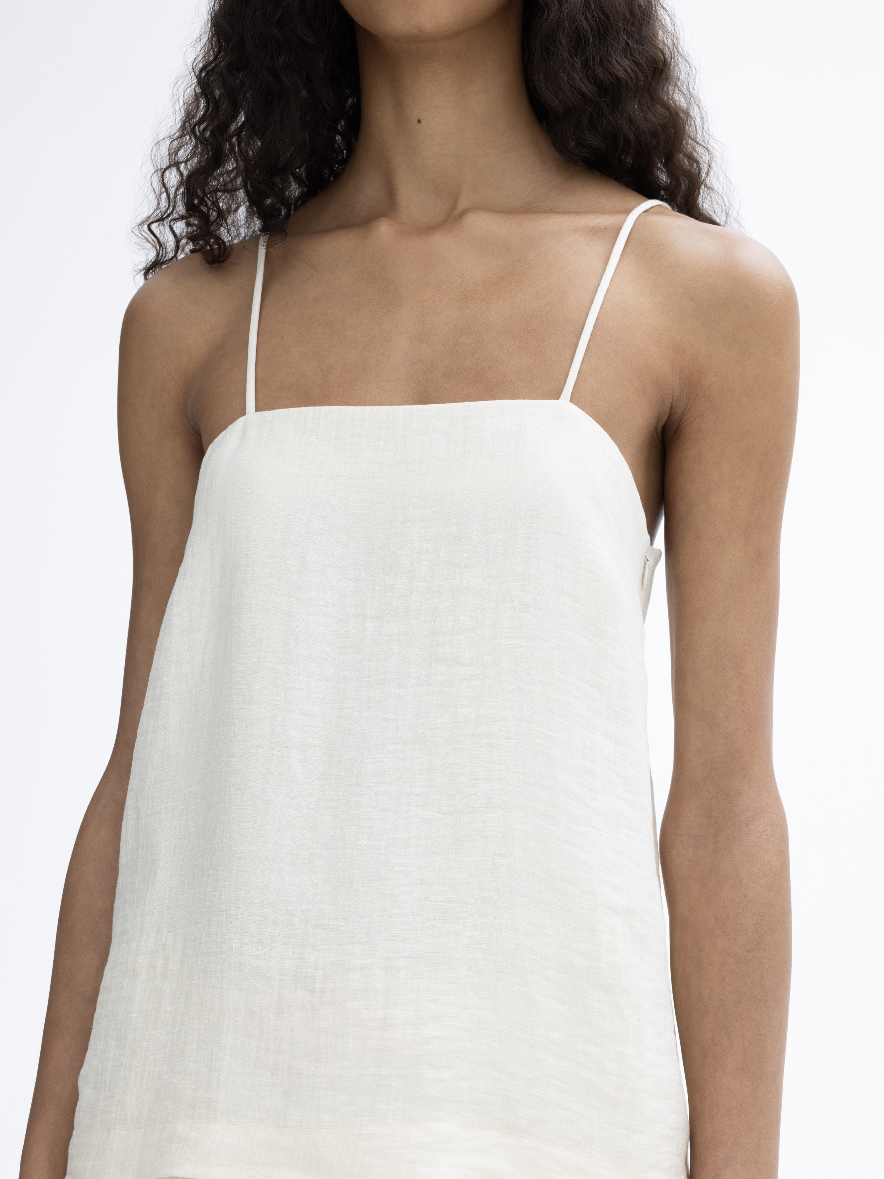 House Of Dagmar Linen Strap Top In Vanilla White