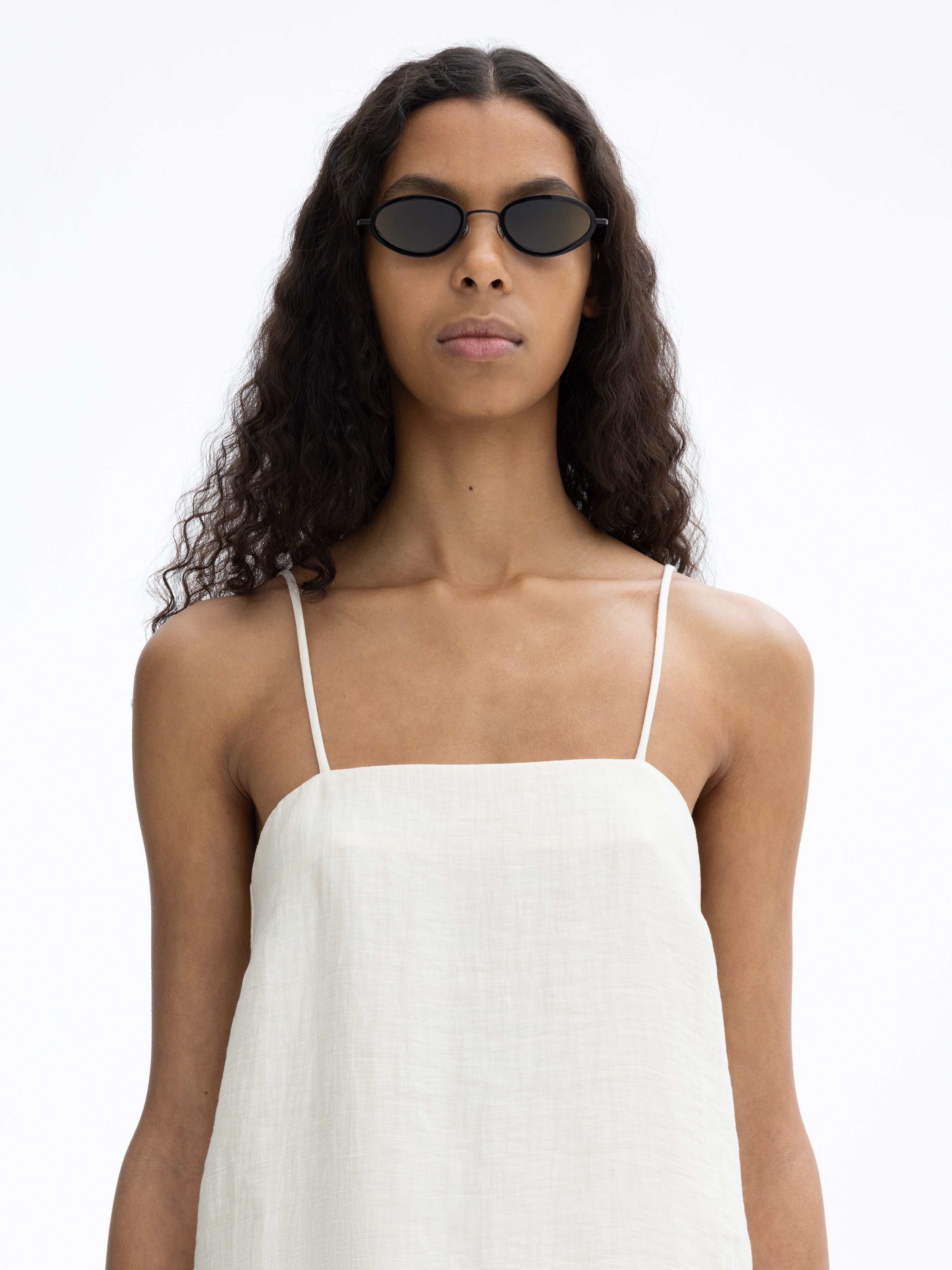 House Of Dagmar Linen Strap Top In Vanilla White