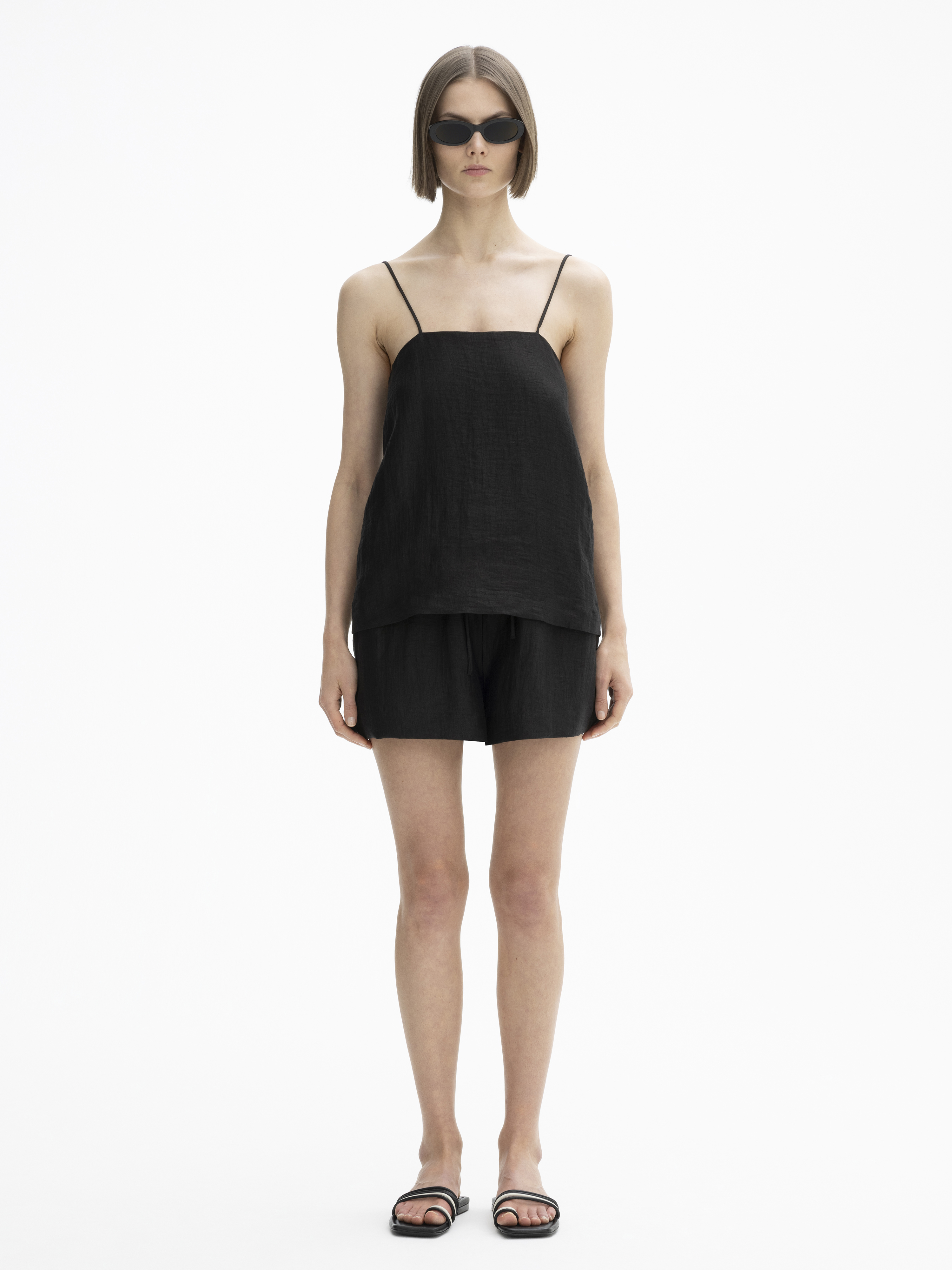 House Of Dagmar Linen Strap Top In Black