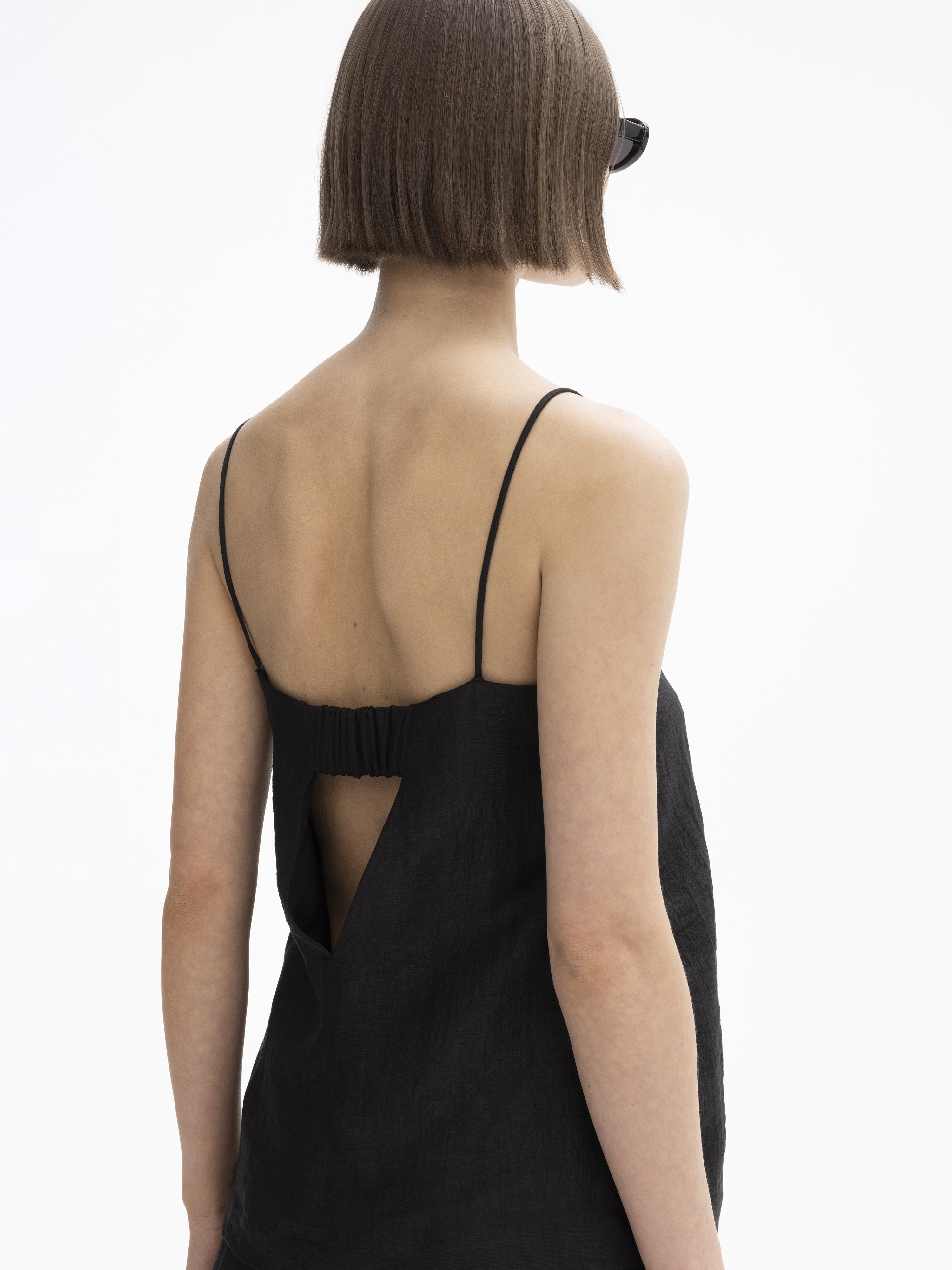 House Of Dagmar Linen Strap Top In Black