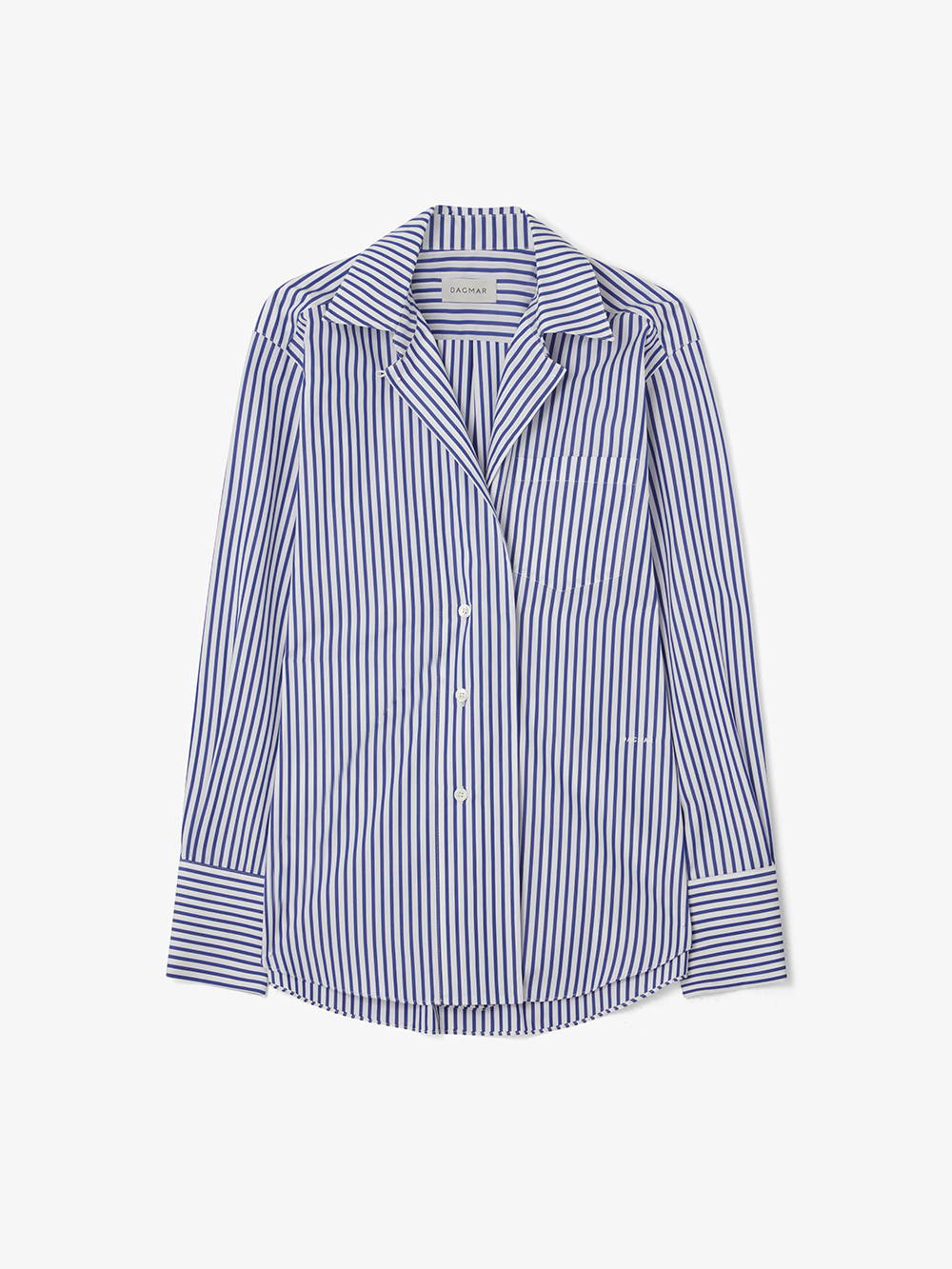 House Of Dagmar Asymmetric Shirt In Deep Blue,white