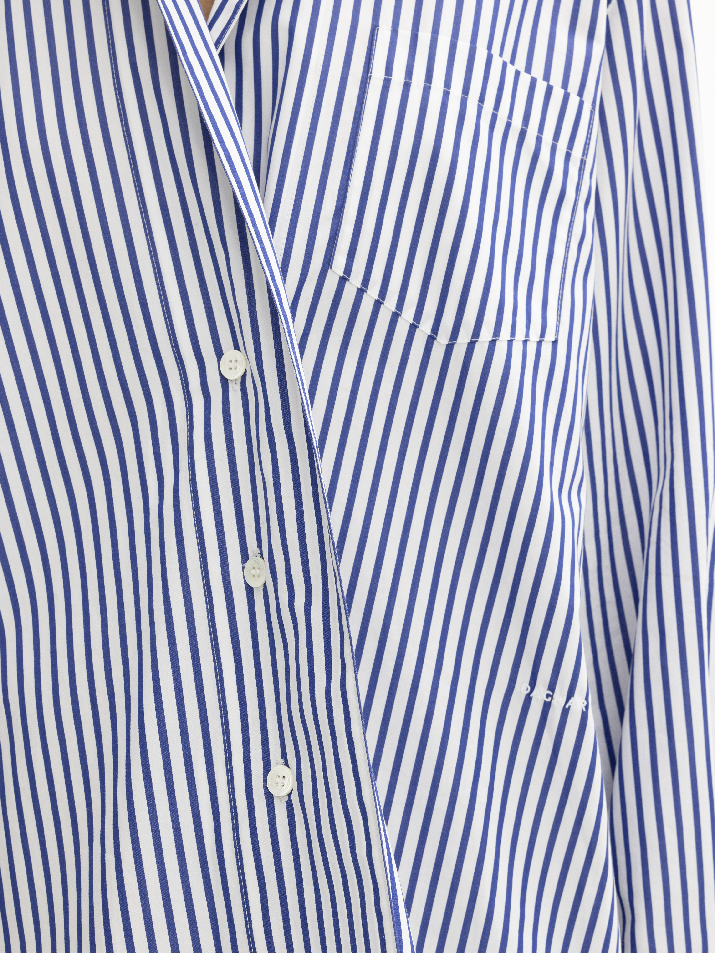 House Of Dagmar Asymmetric Shirt In Deep Blue,white