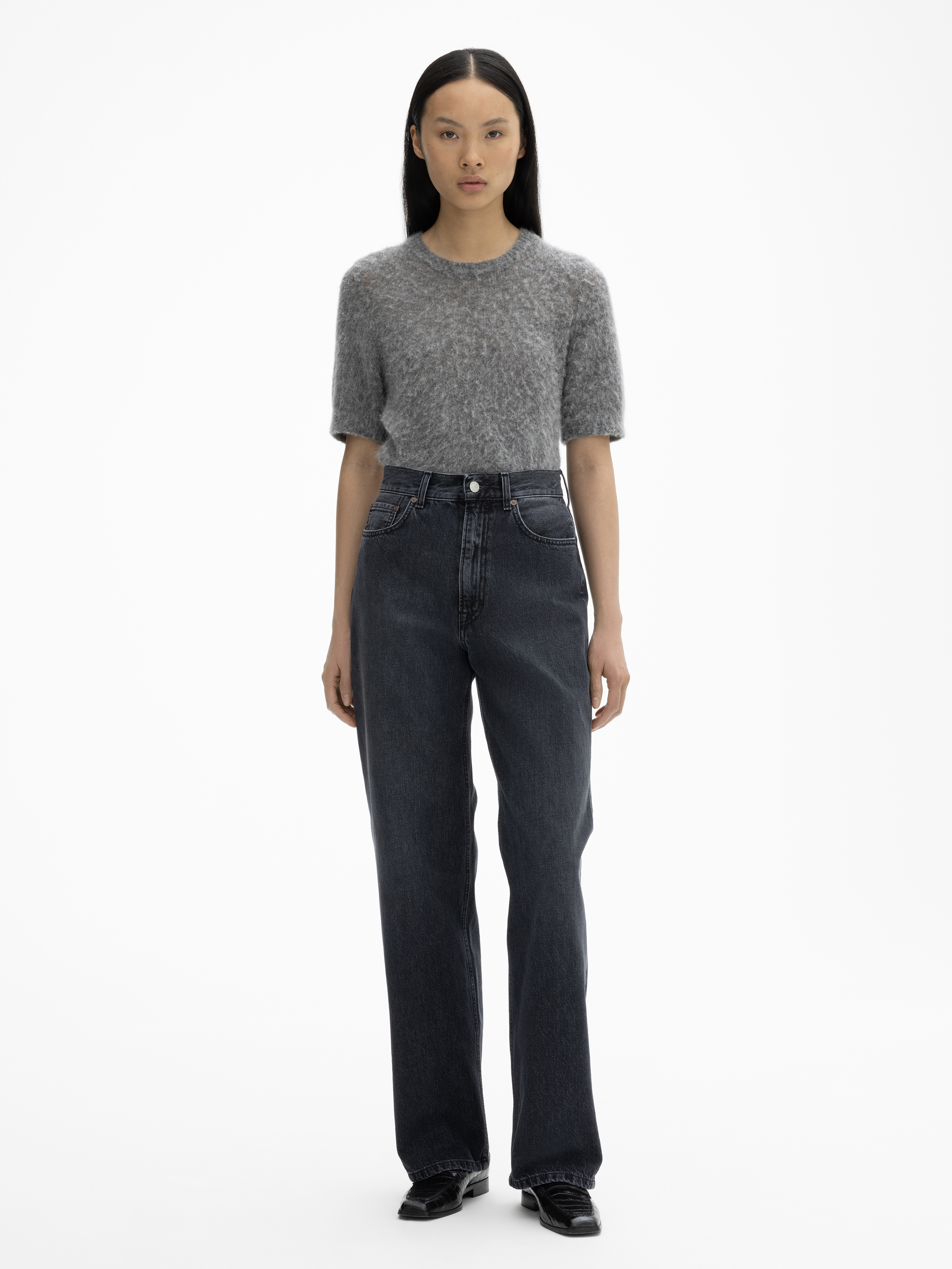 House Of Dagmar Wide Leg Denim In Dark Grey