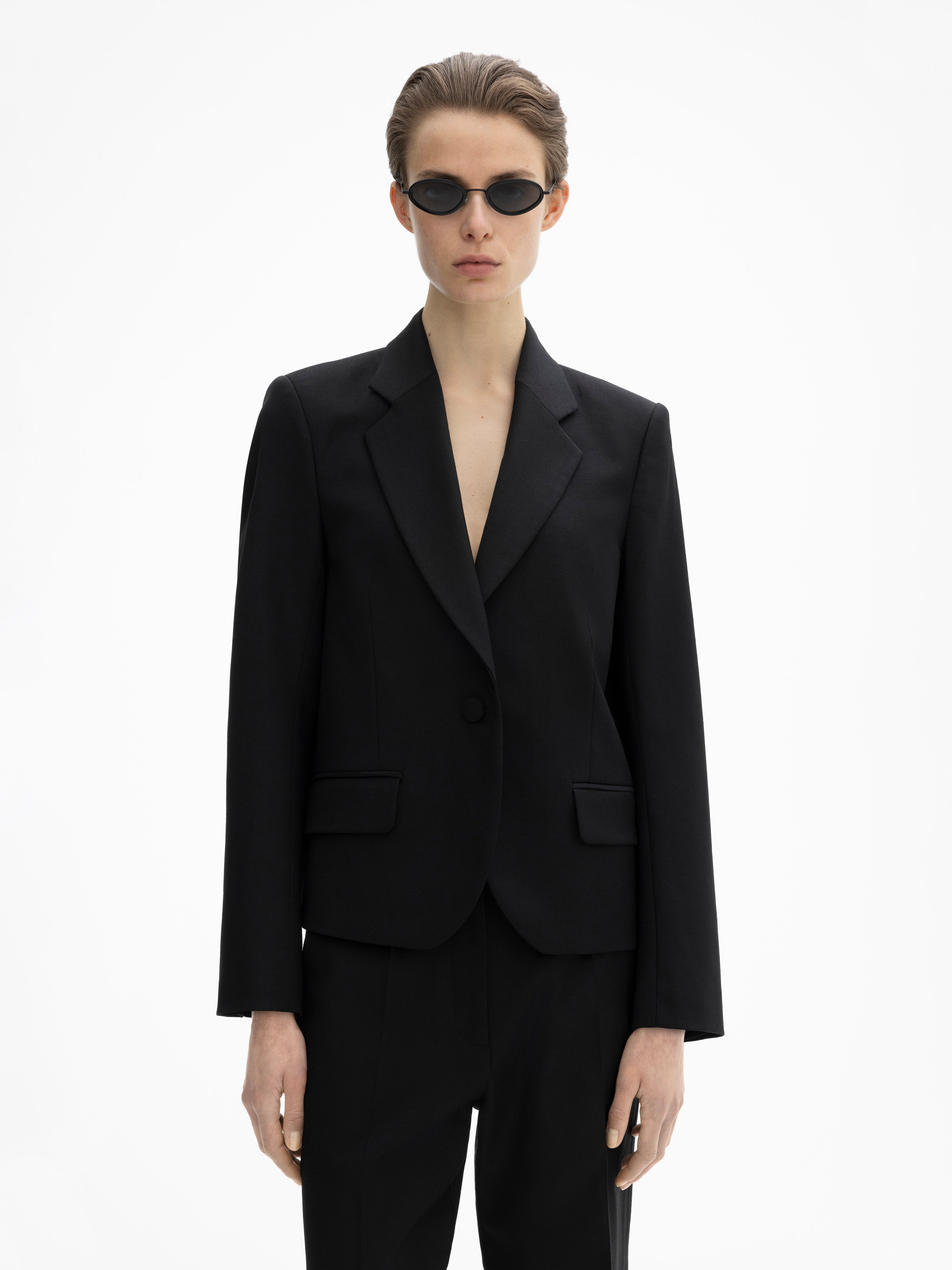 House Of Dagmar Short Pleated Blazer In Black