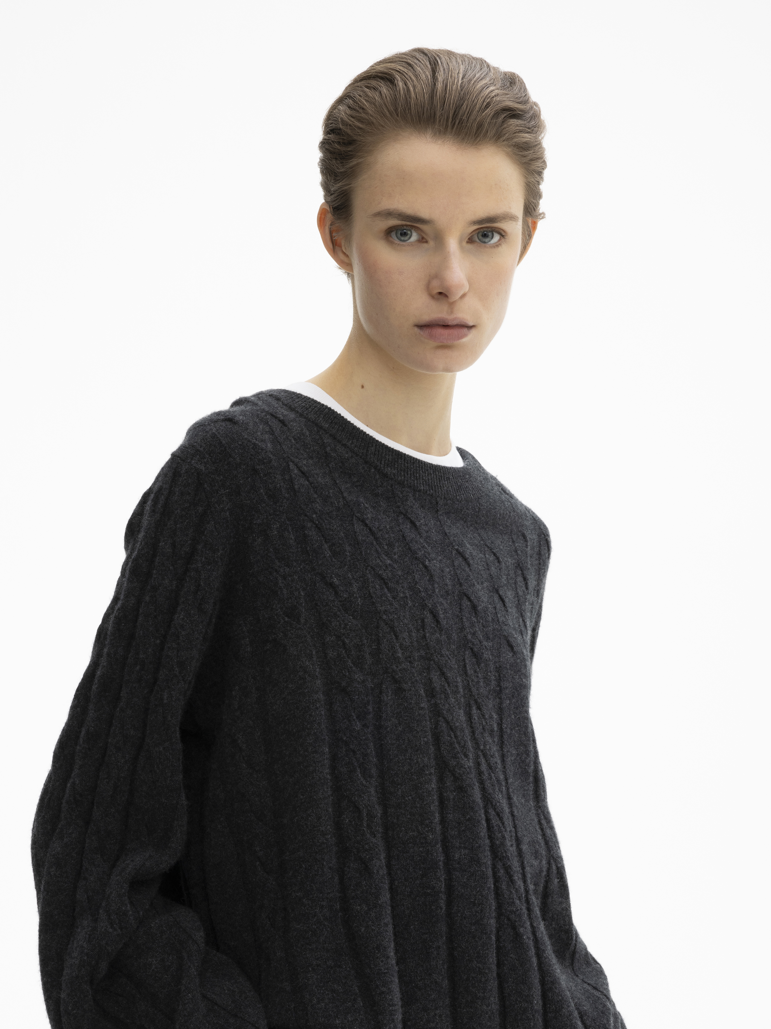 House Of Dagmar Faded Cable Knit In Graphite Grey
