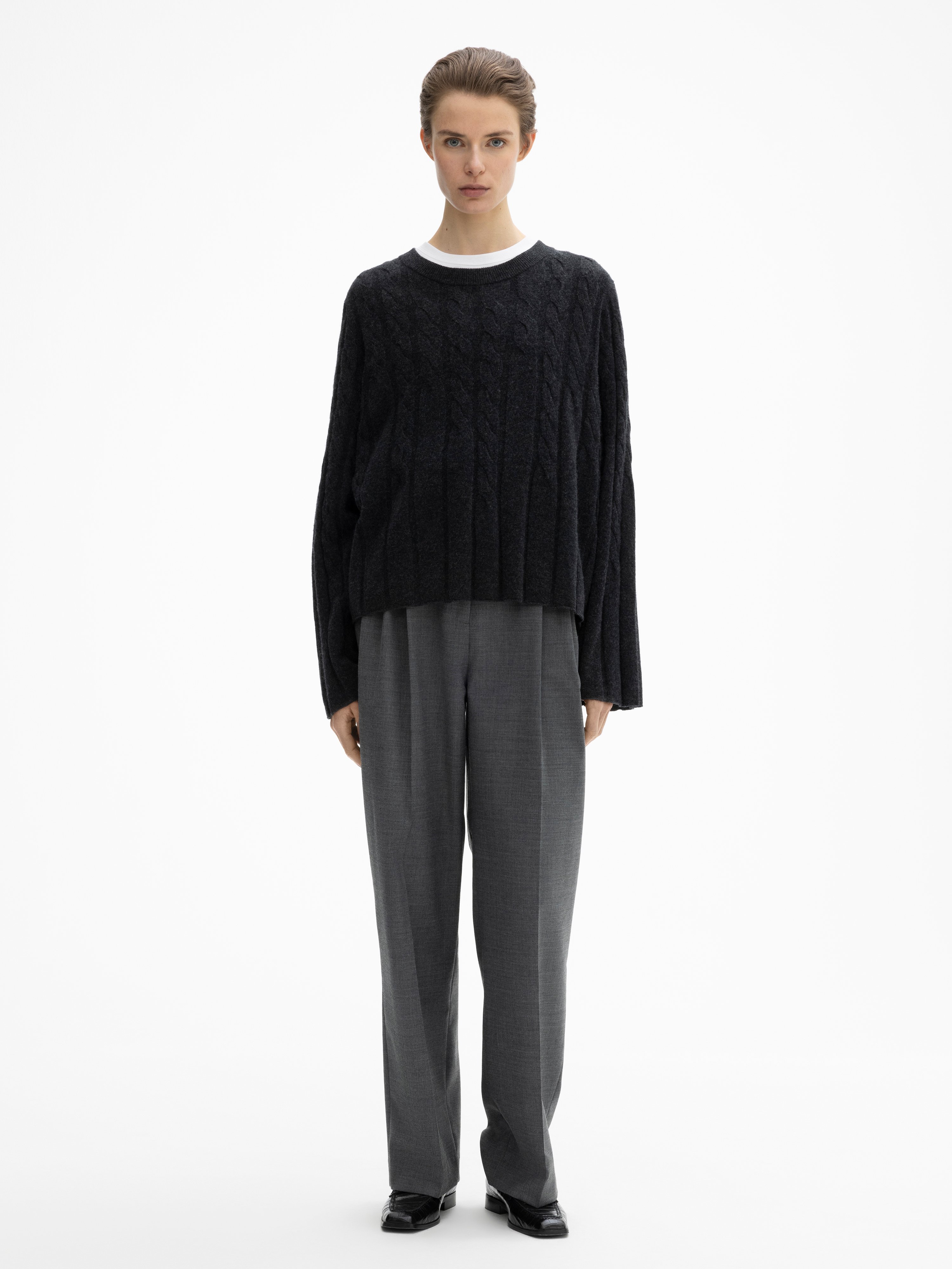 House Of Dagmar Faded Cable Knit In Graphite Grey