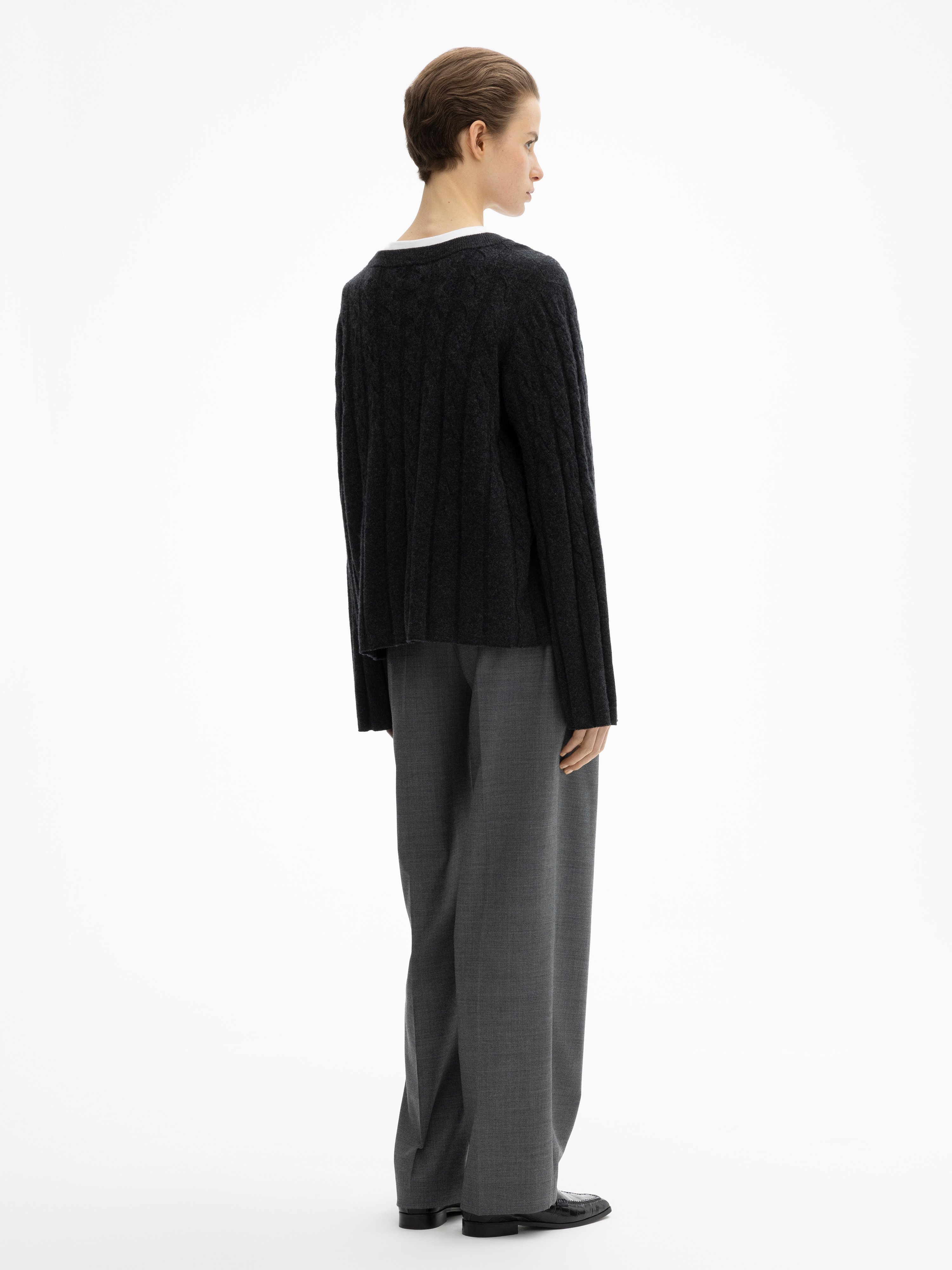 House Of Dagmar Faded Cable Knit In Graphite Grey
