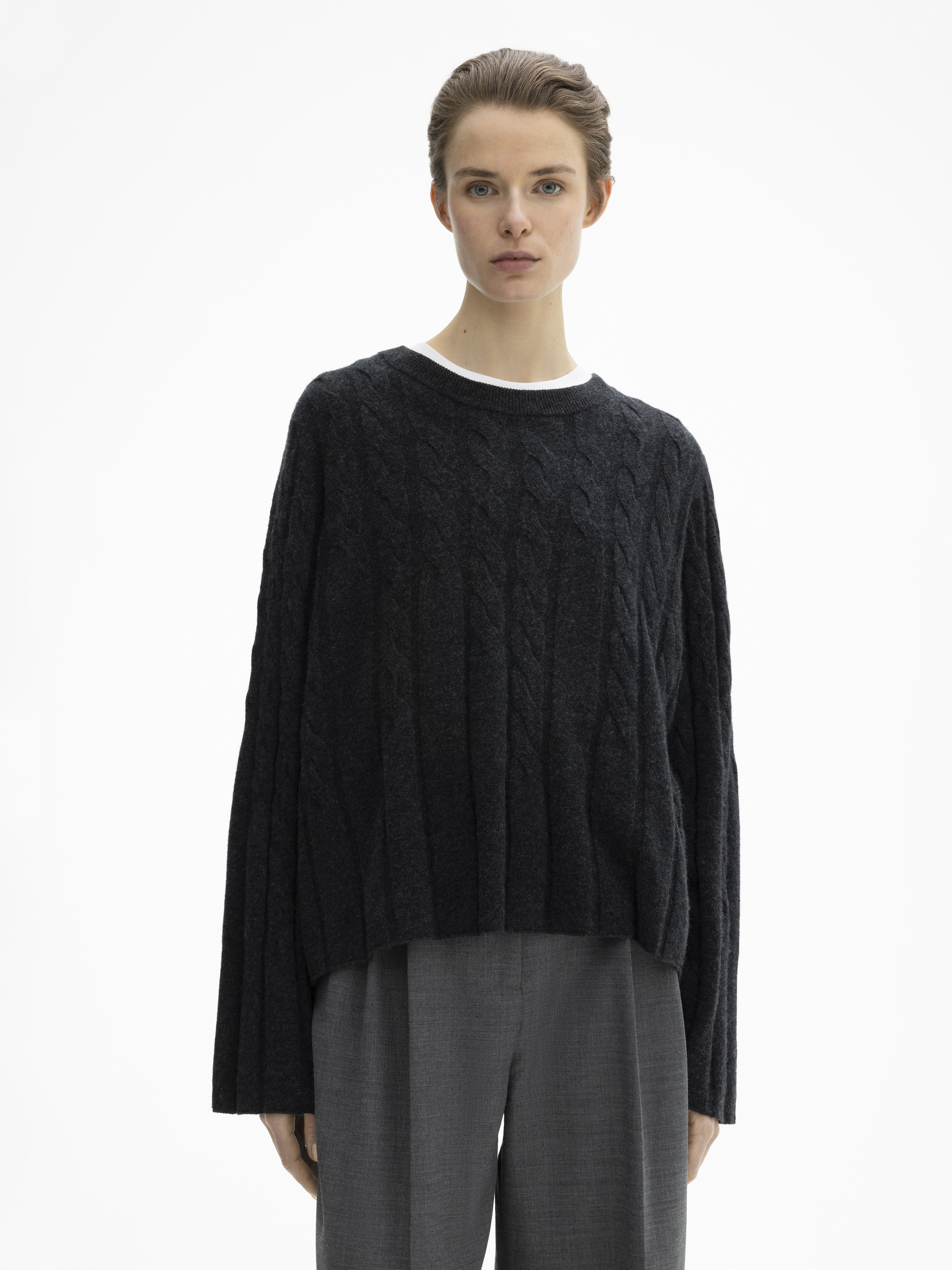 House Of Dagmar Faded Cable Knit In Graphite Grey