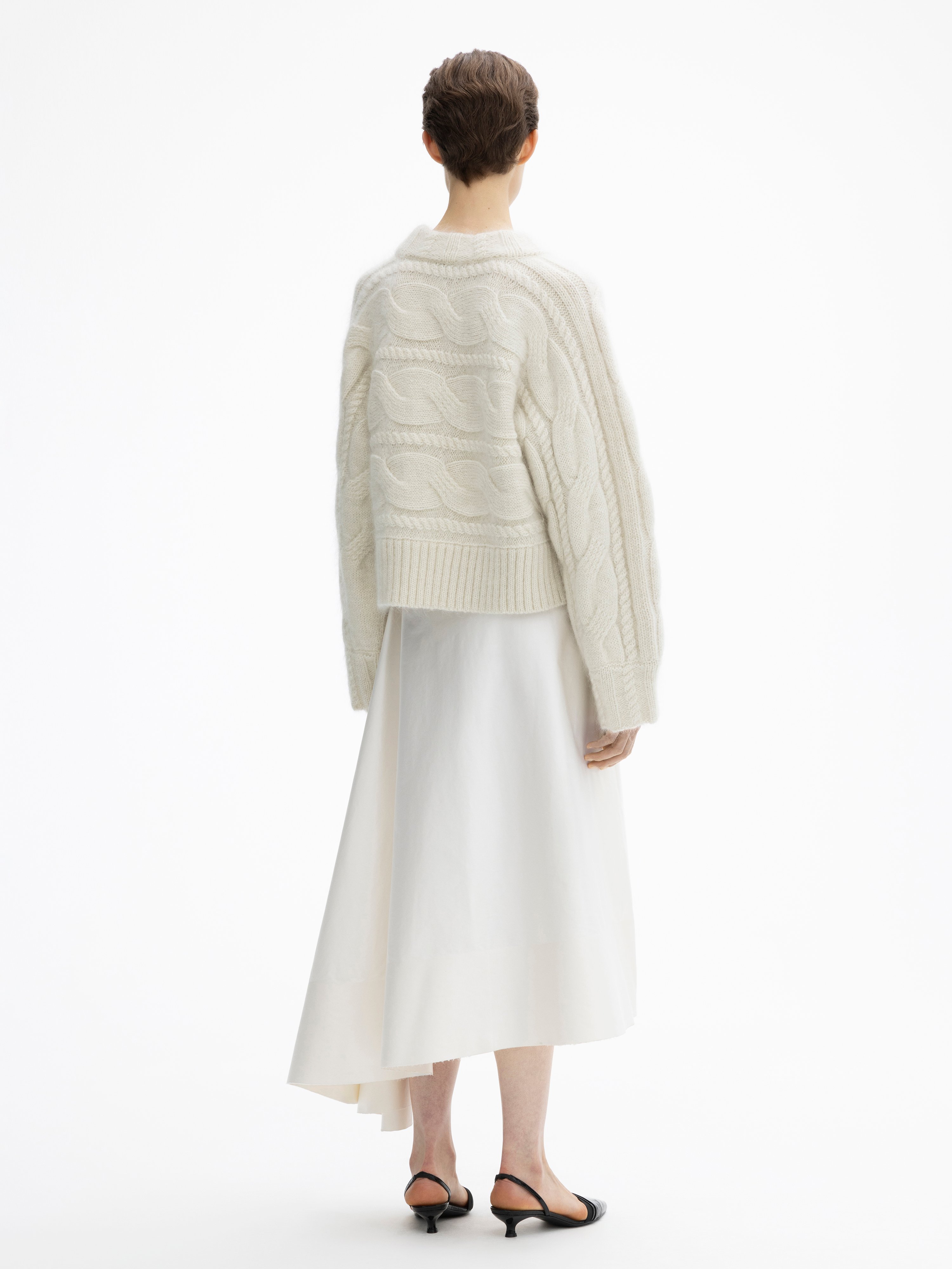 House Of Dagmar Curved Cable Knit In Off White
