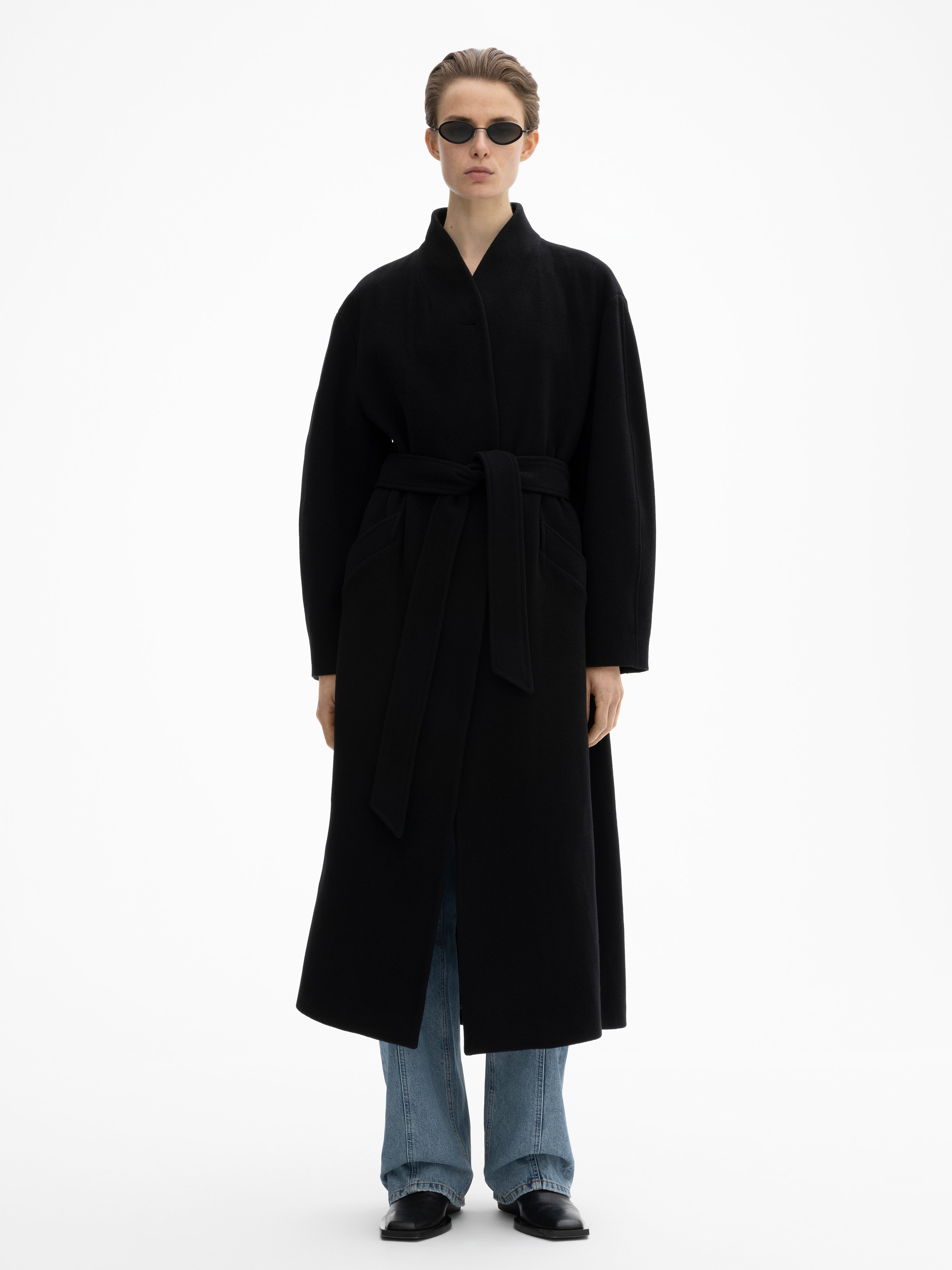 House Of Dagmar Oversize Belted Coat In Black