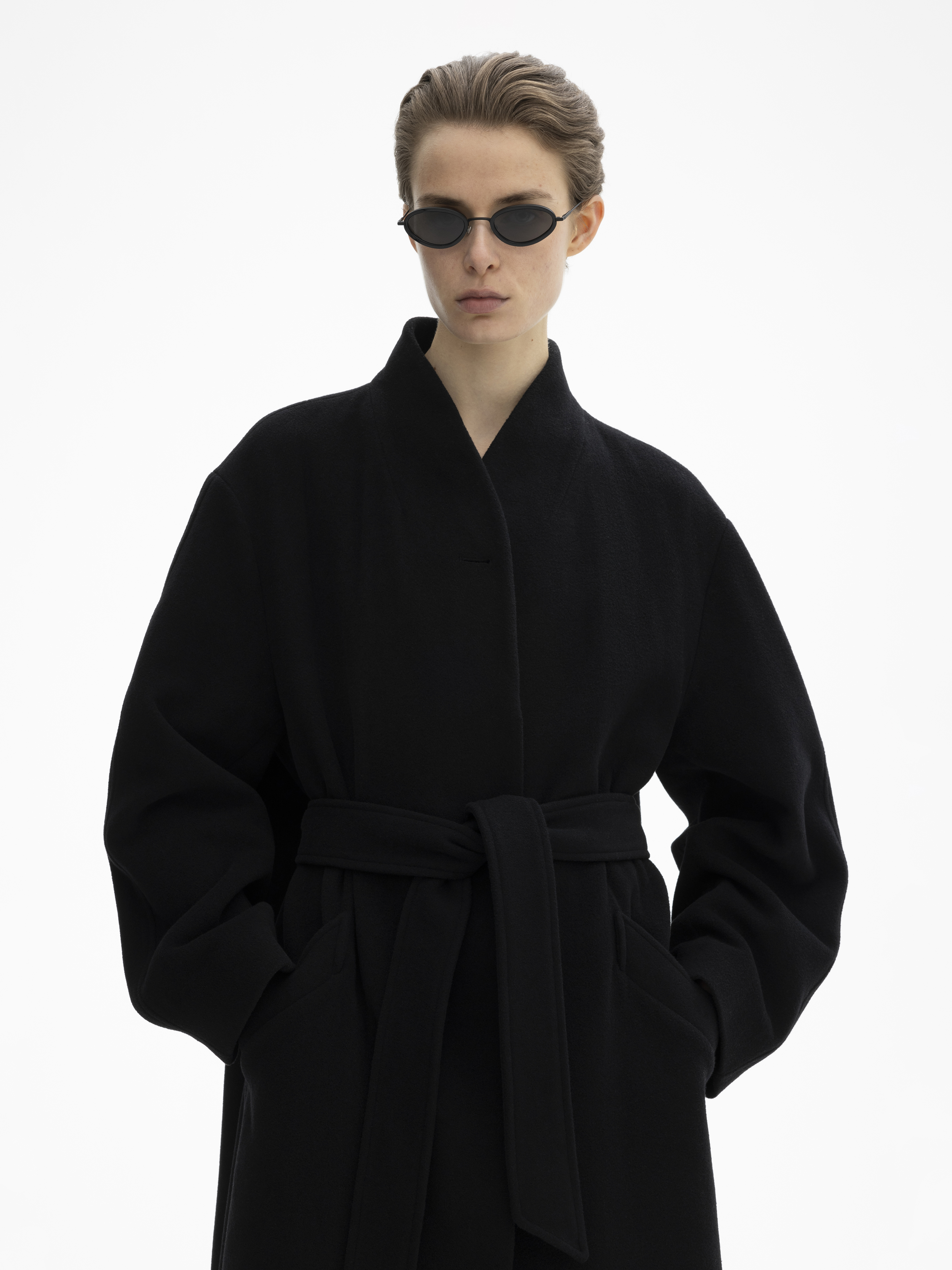 House Of Dagmar Oversize Belted Coat In Black