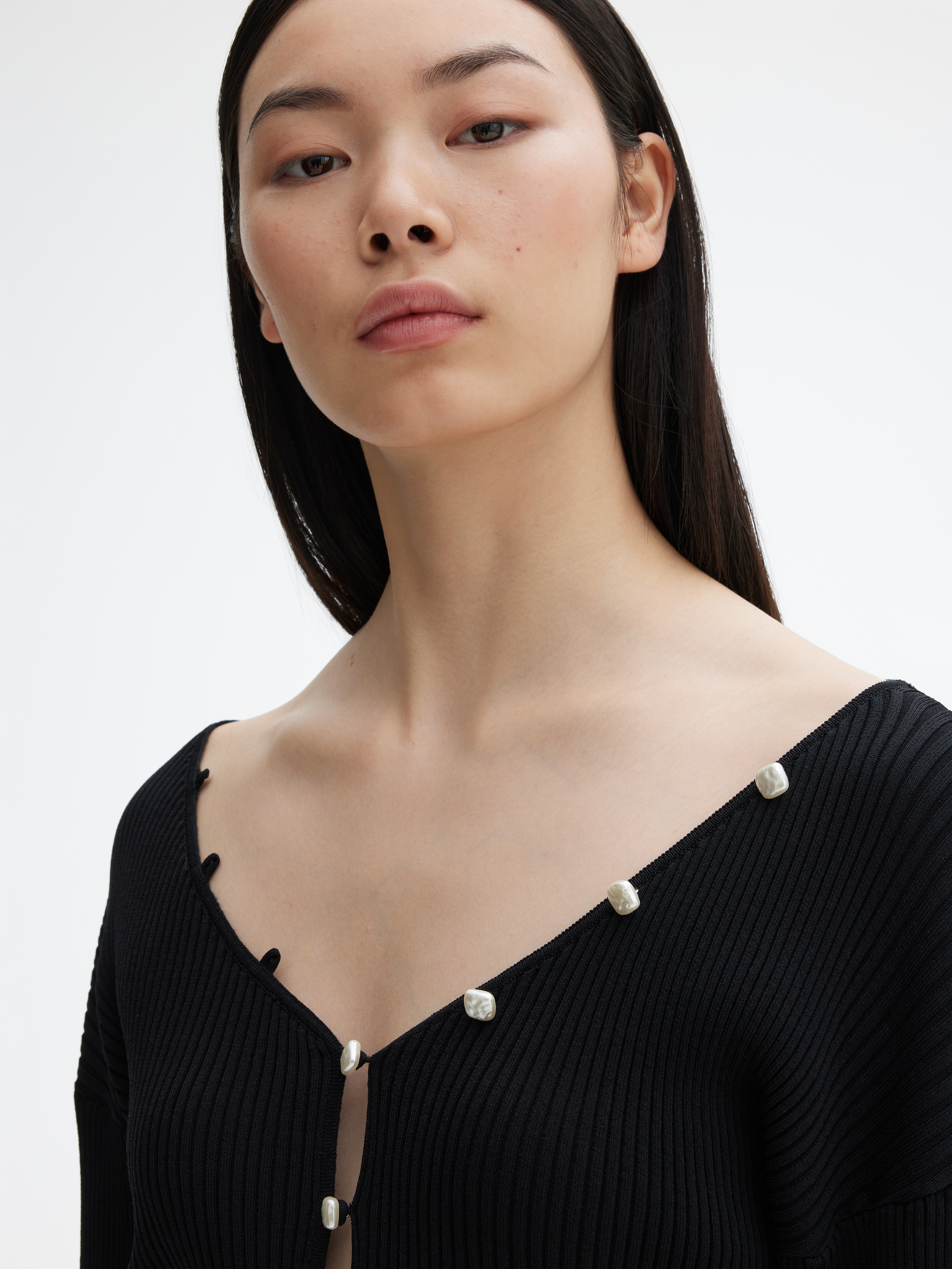 House Of Dagmar Pearl Button Top In Black