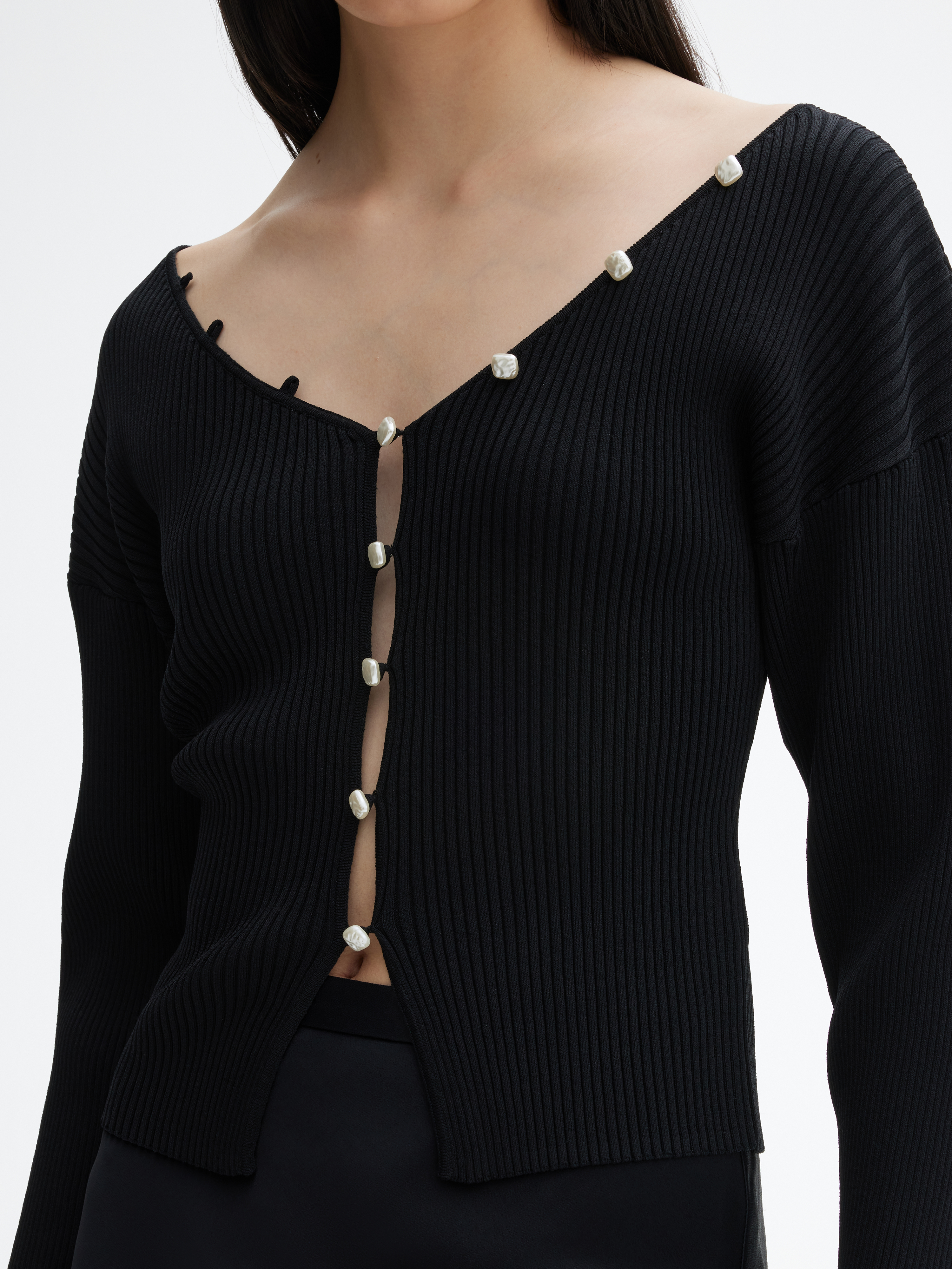 House Of Dagmar Pearl Button Top In Black