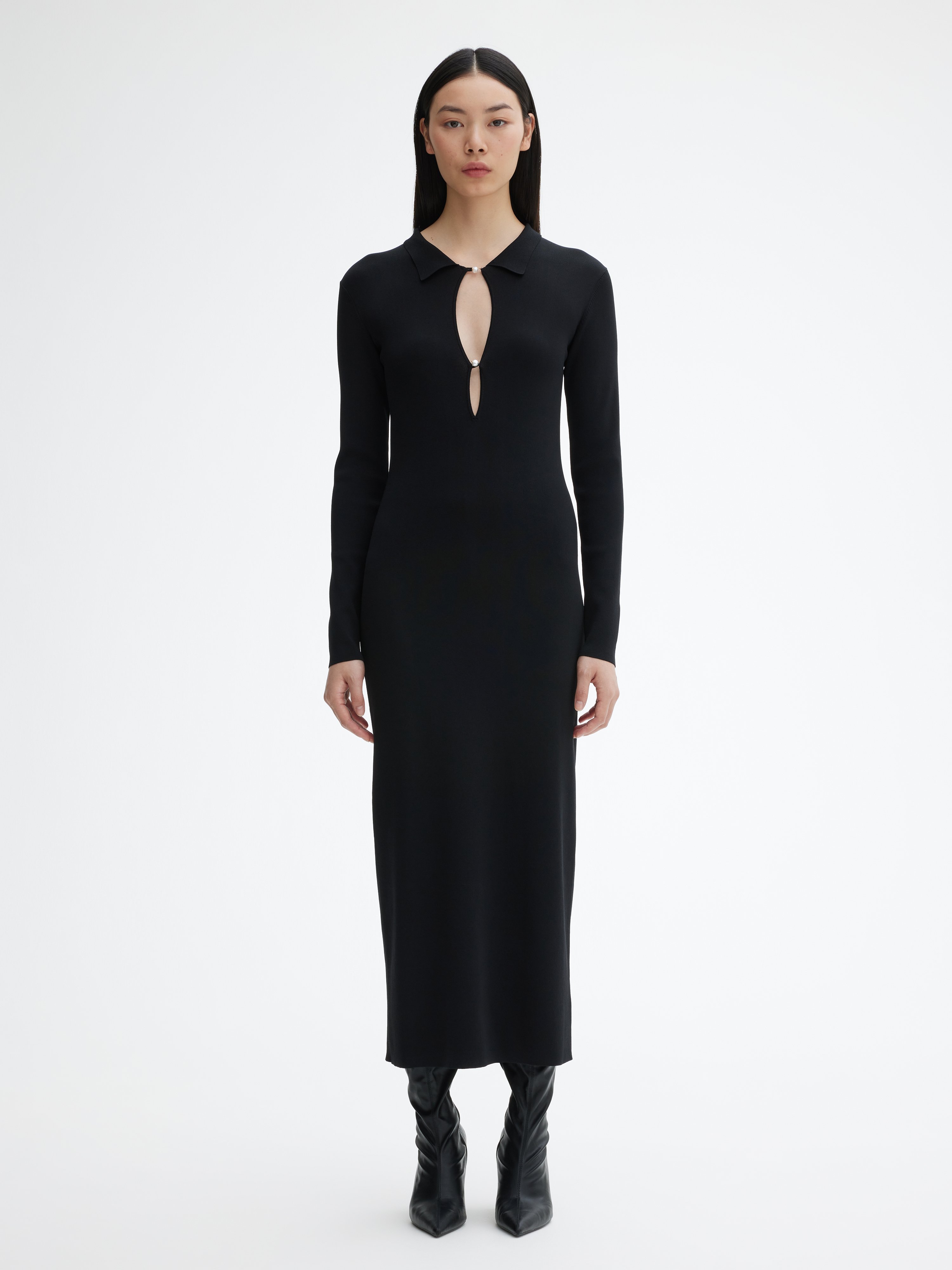 House Of Dagmar Pearl Button Dress In Black