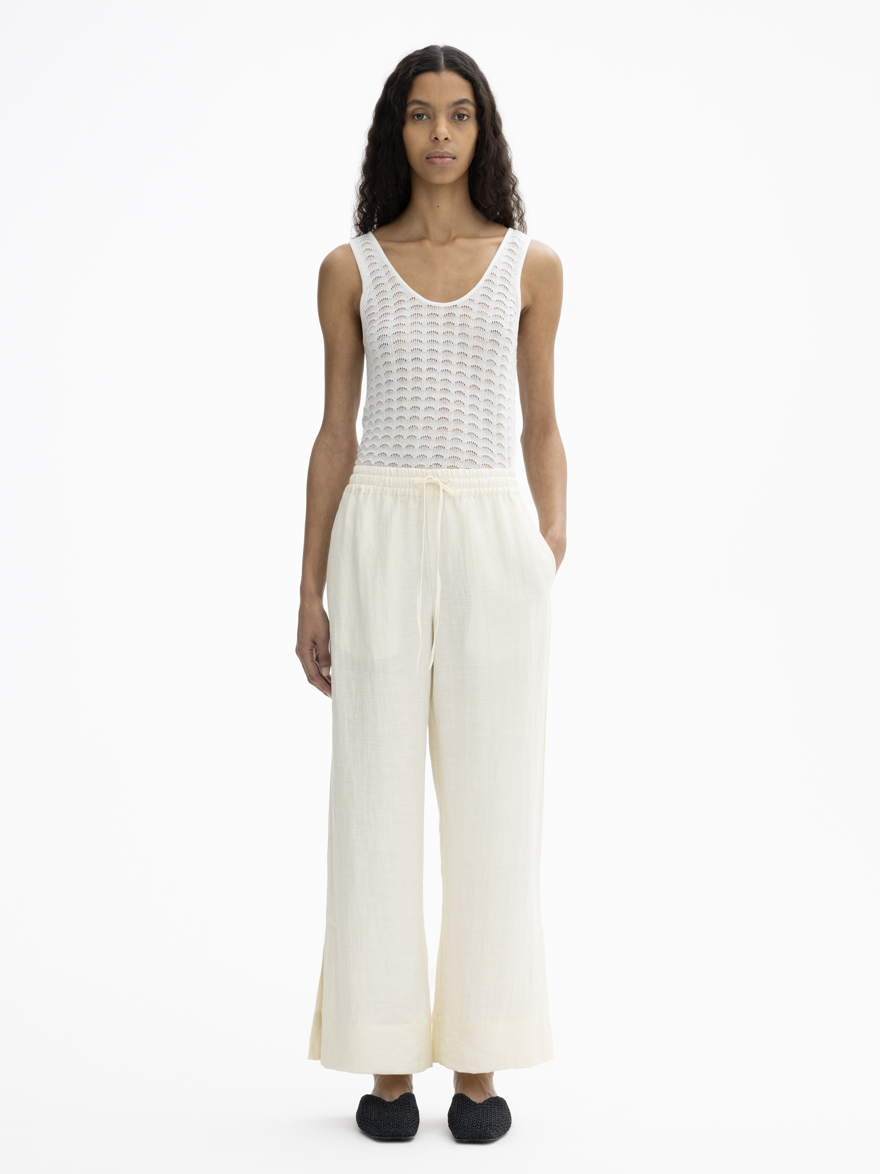 House Of Dagmar Drawstring Trousers In Vanilla White