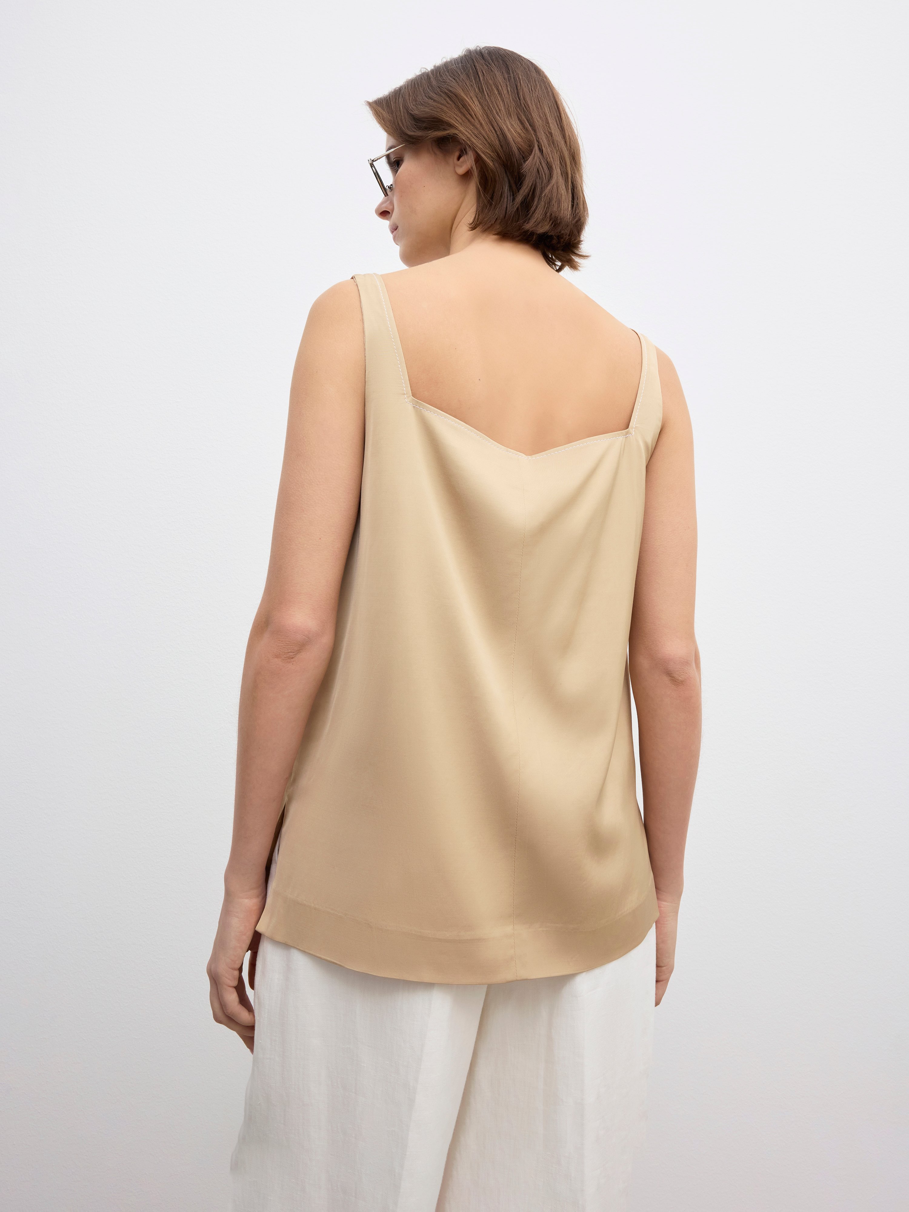 House Of Dagmar Sheer V-neck Top In Sand Beige