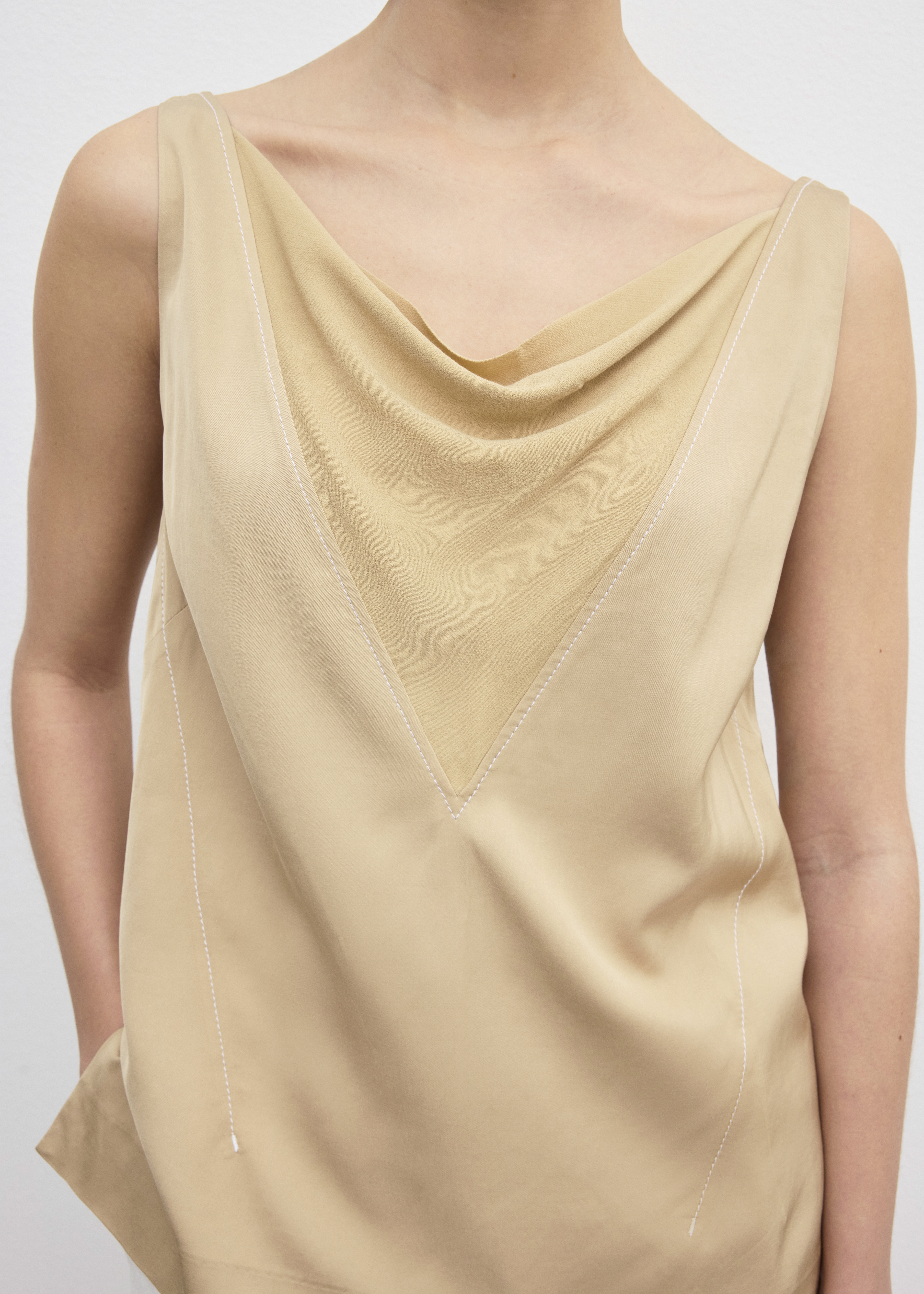 House Of Dagmar Sheer V-neck Top In Sand Beige