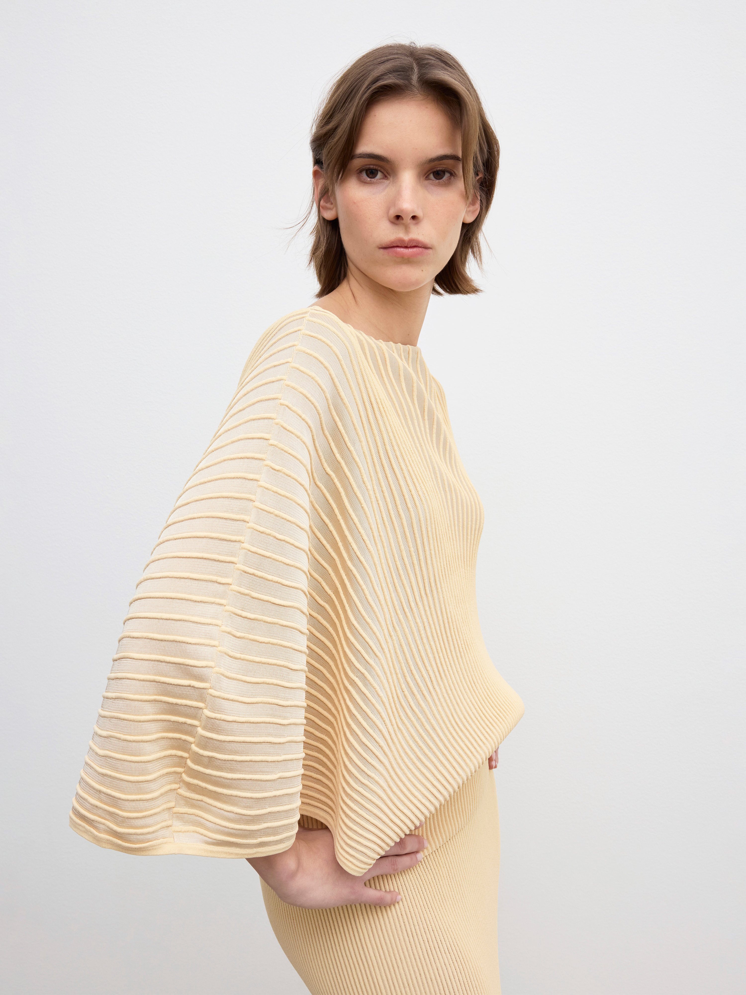 House Of Dagmar Knitted Flared Top In Desert Sand