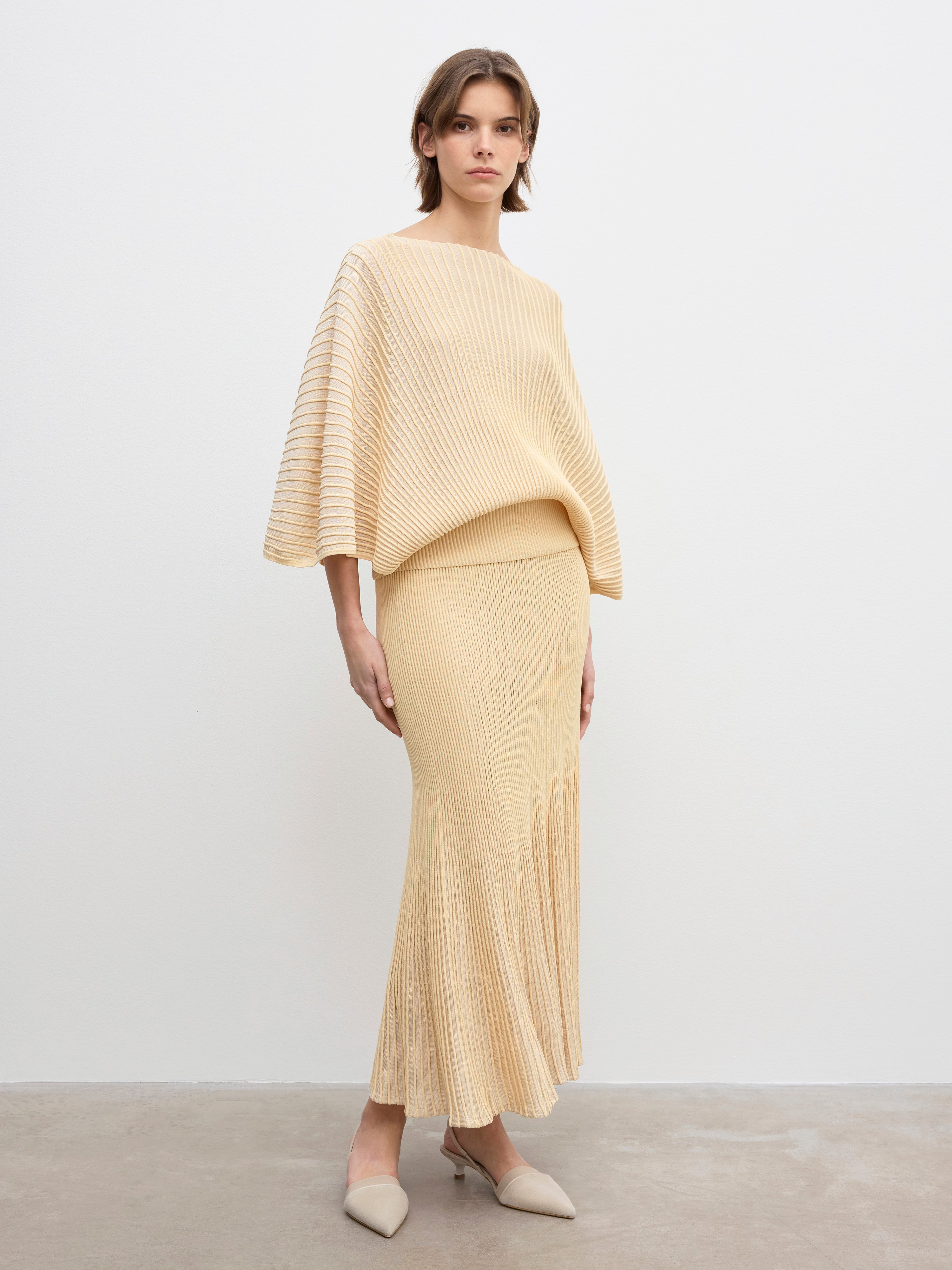 House Of Dagmar Knitted Flared Top In Desert Sand