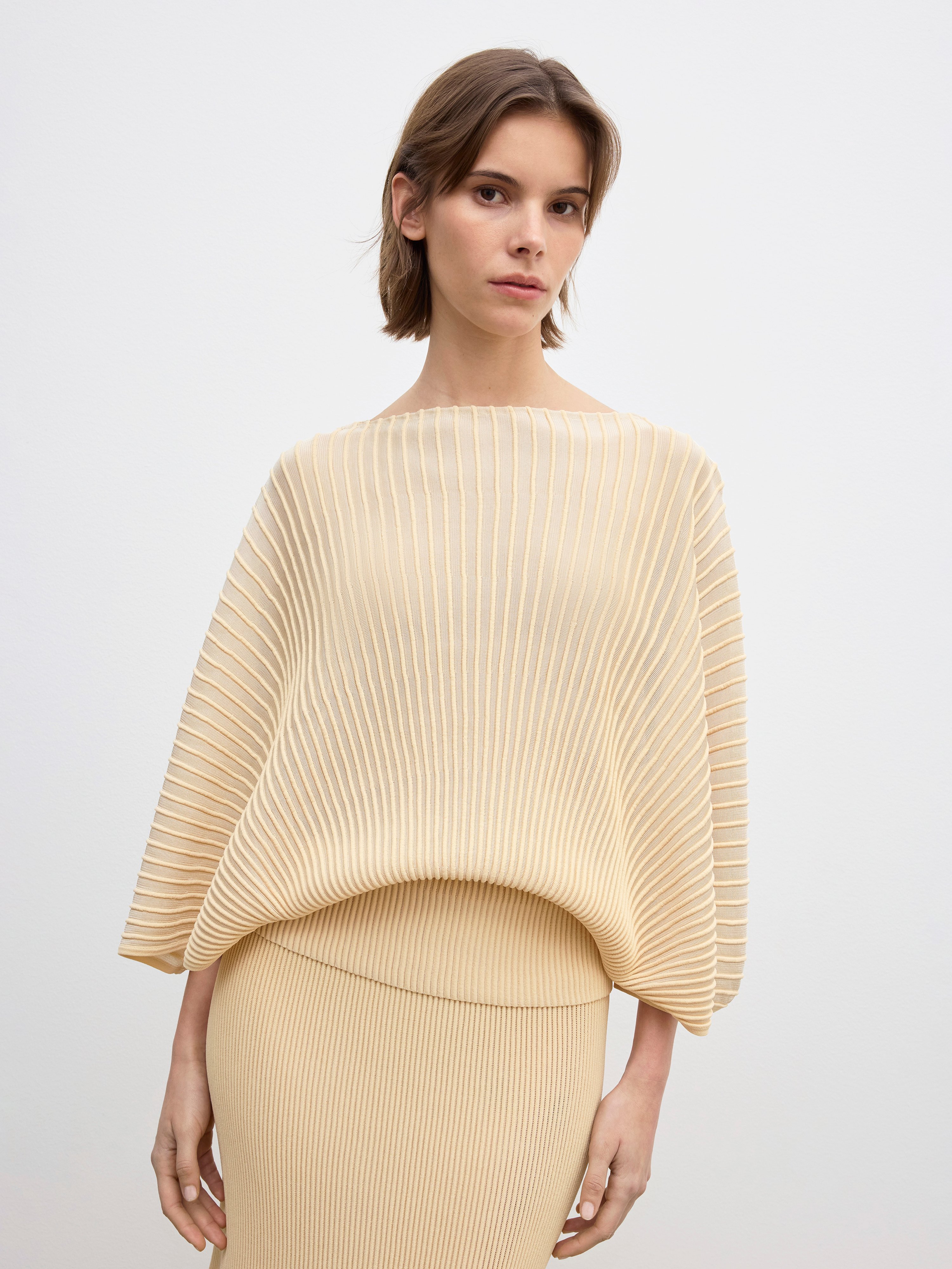House Of Dagmar Knitted Flared Top In Desert Sand