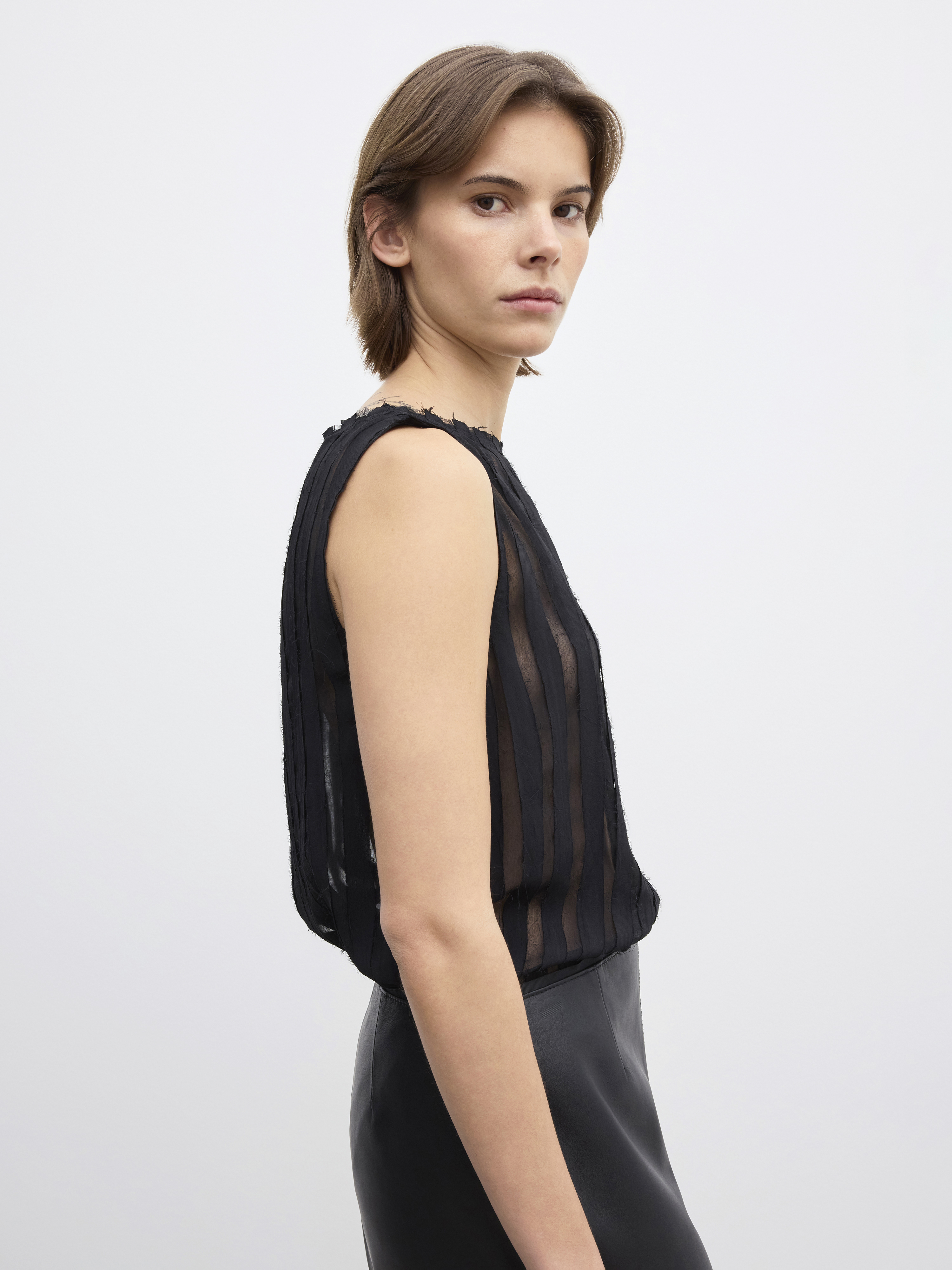 House Of Dagmar Stripe Sheer Top In Black