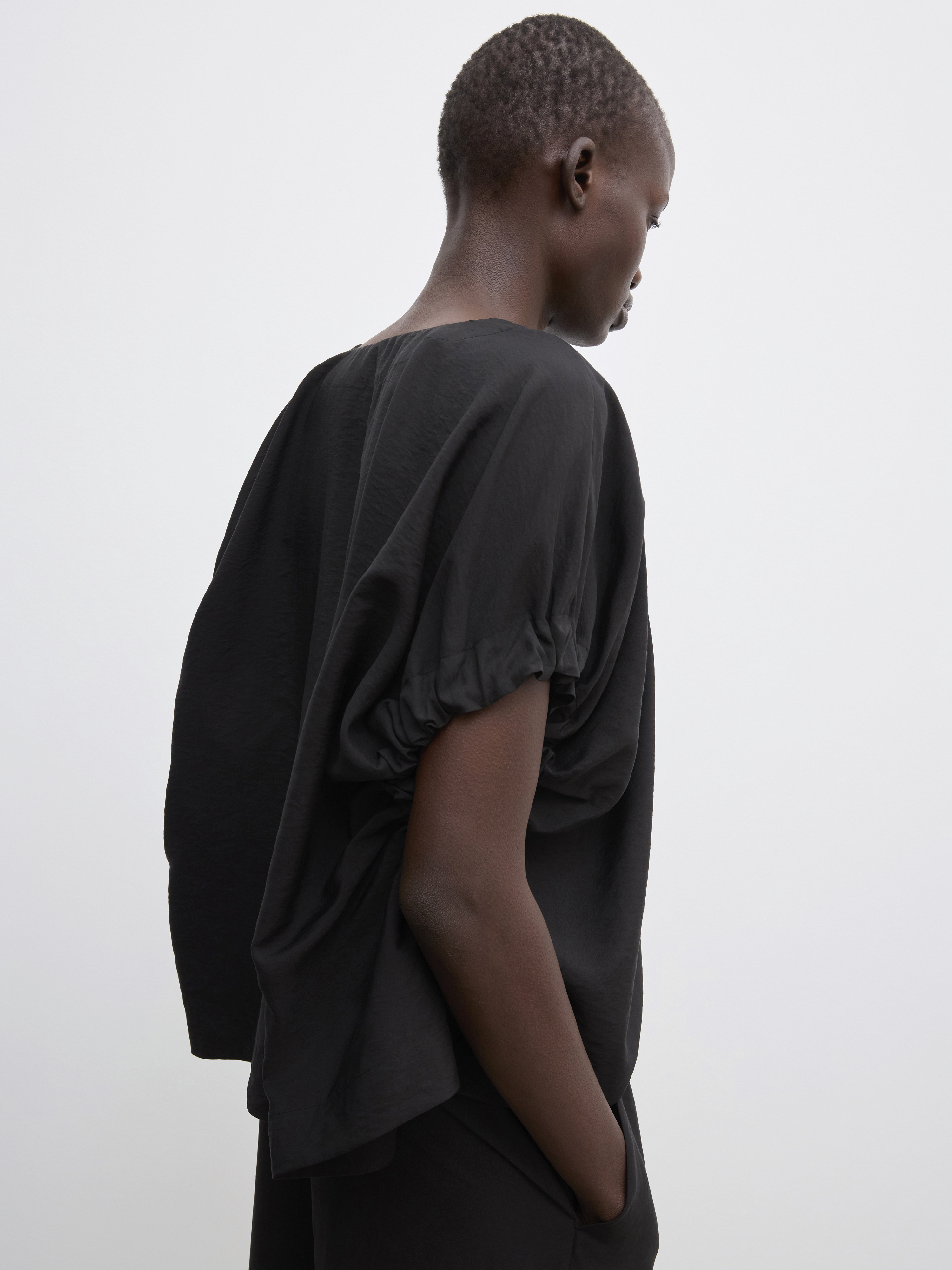 House Of Dagmar Rouched V-neck Top In Black