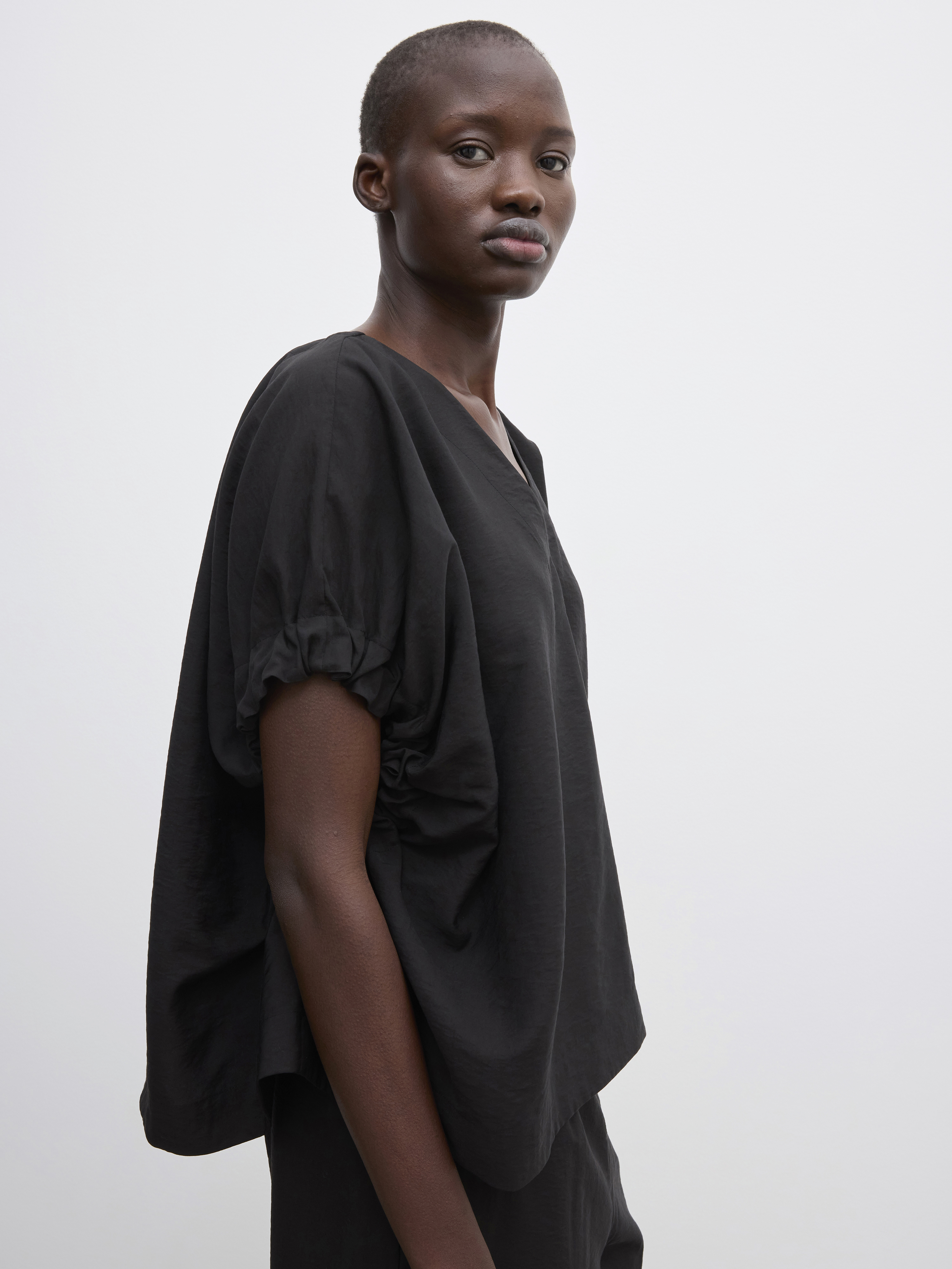 House Of Dagmar Rouched V-neck Top In Black