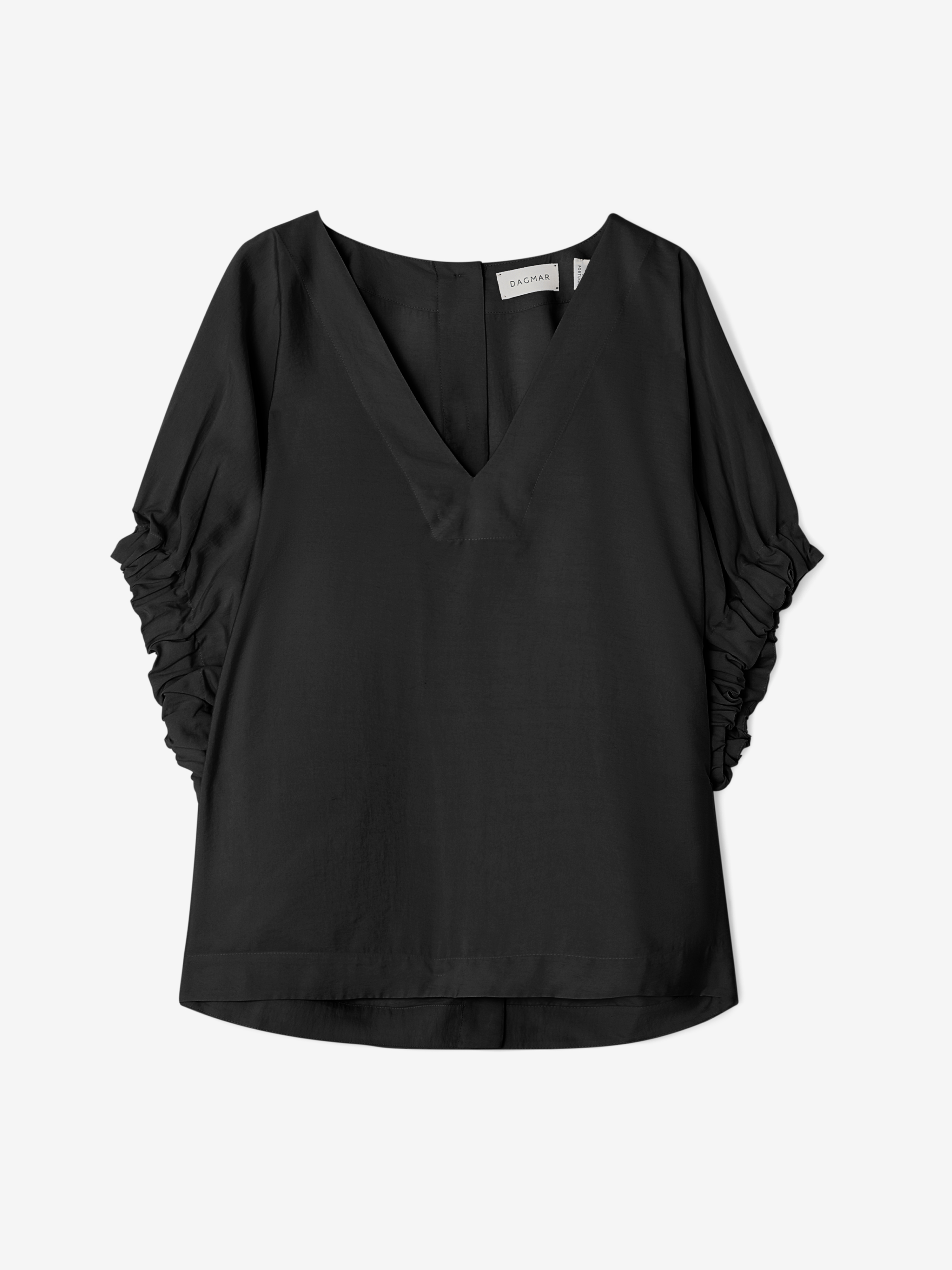 House Of Dagmar Rouched V-neck Top In Black