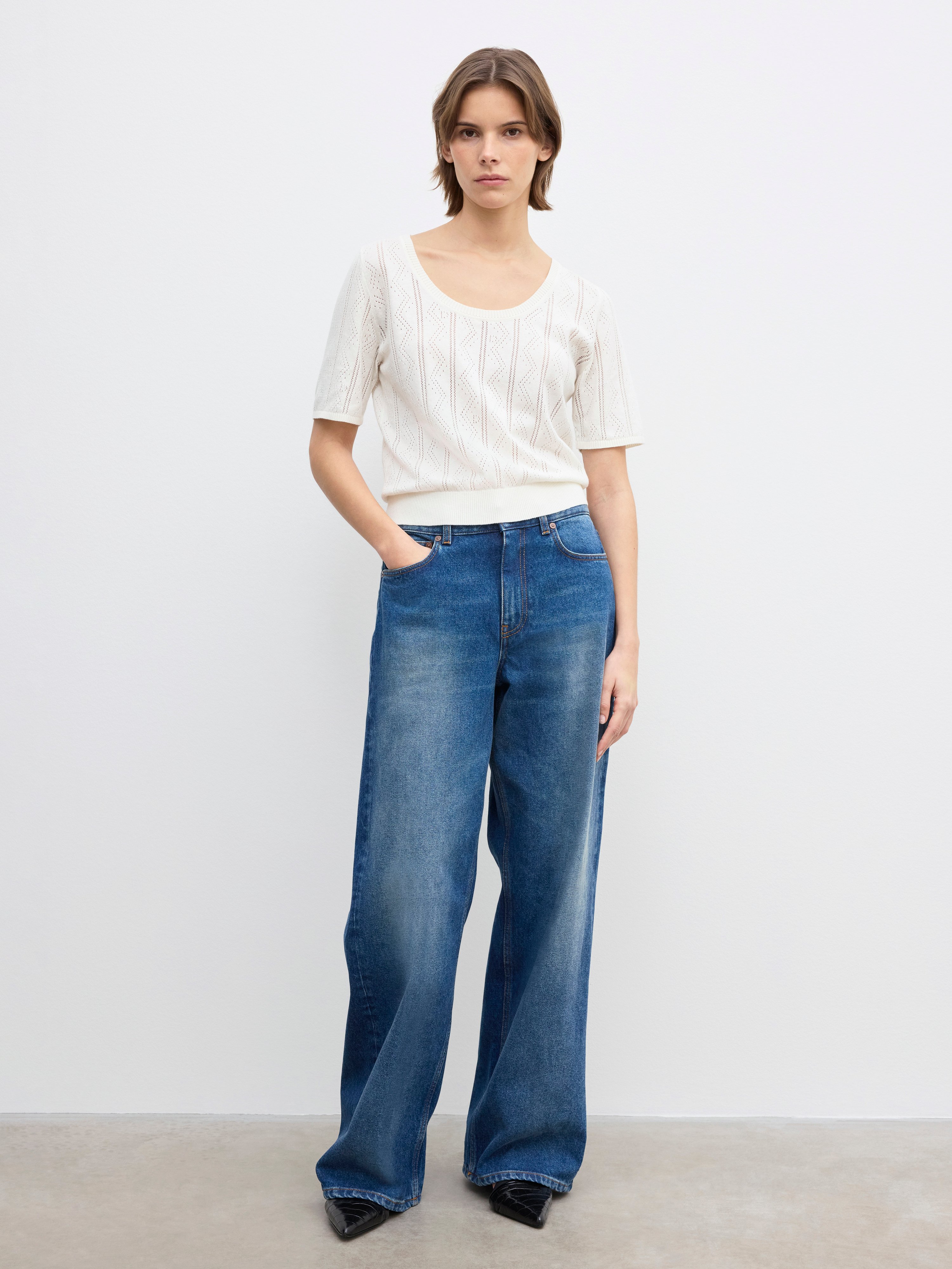 House Of Dagmar Pointelle Knit Top In Ivory White
