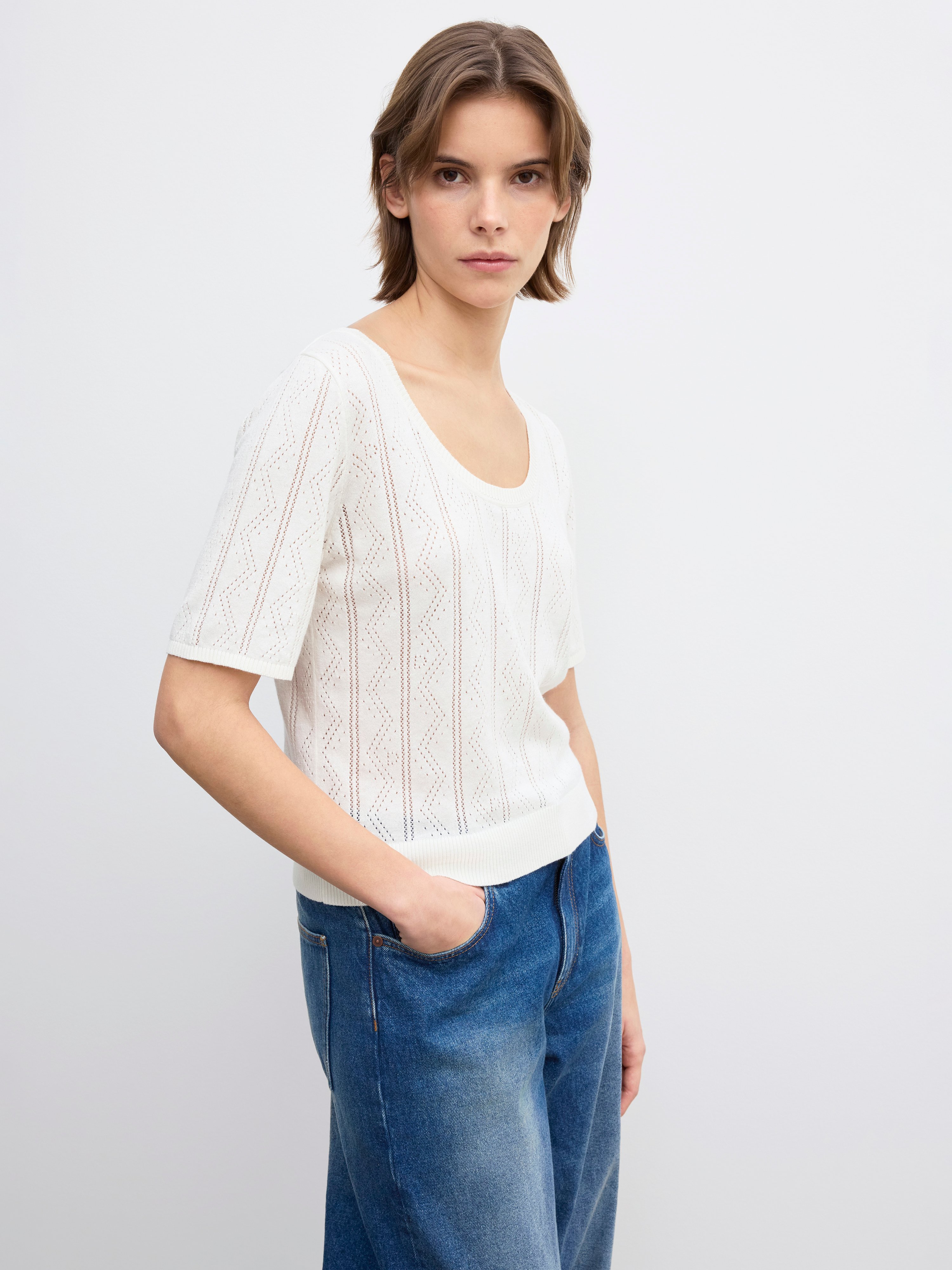 House Of Dagmar Pointelle Knit Top In Ivory White
