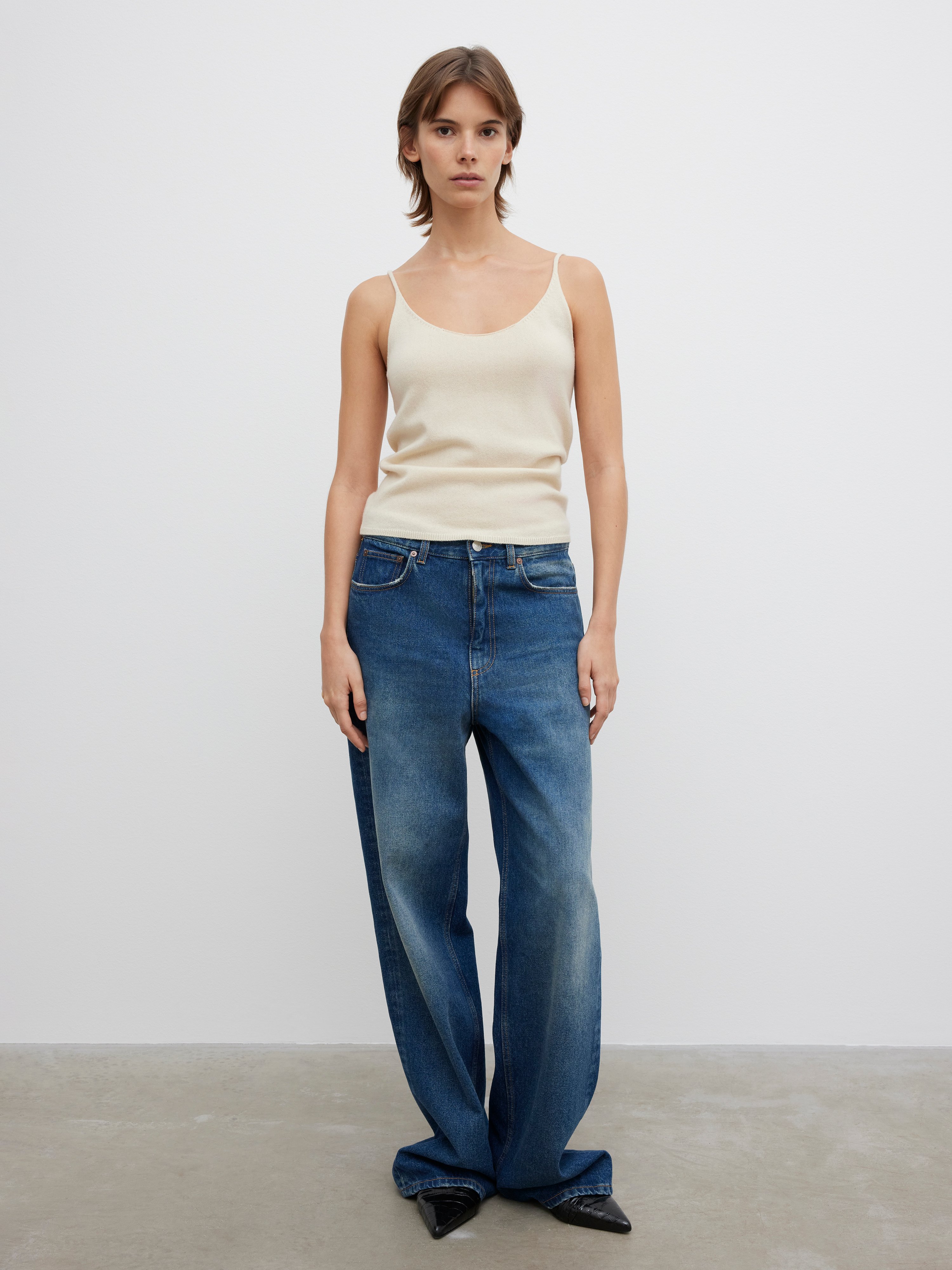 House Of Dagmar Knitted Strap Top In Buttercream Yellow