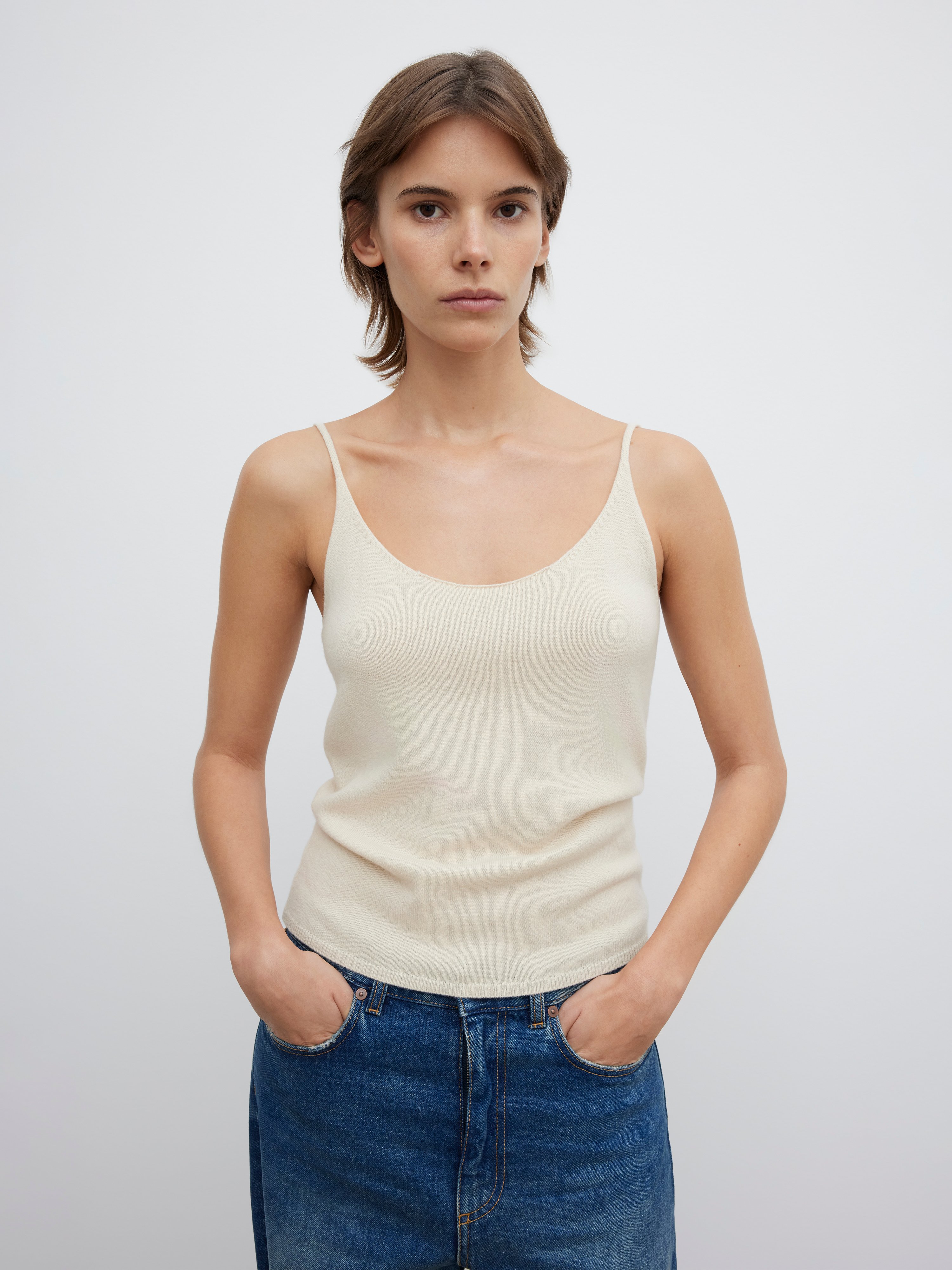 House Of Dagmar Knitted Strap Top In Buttercream Yellow